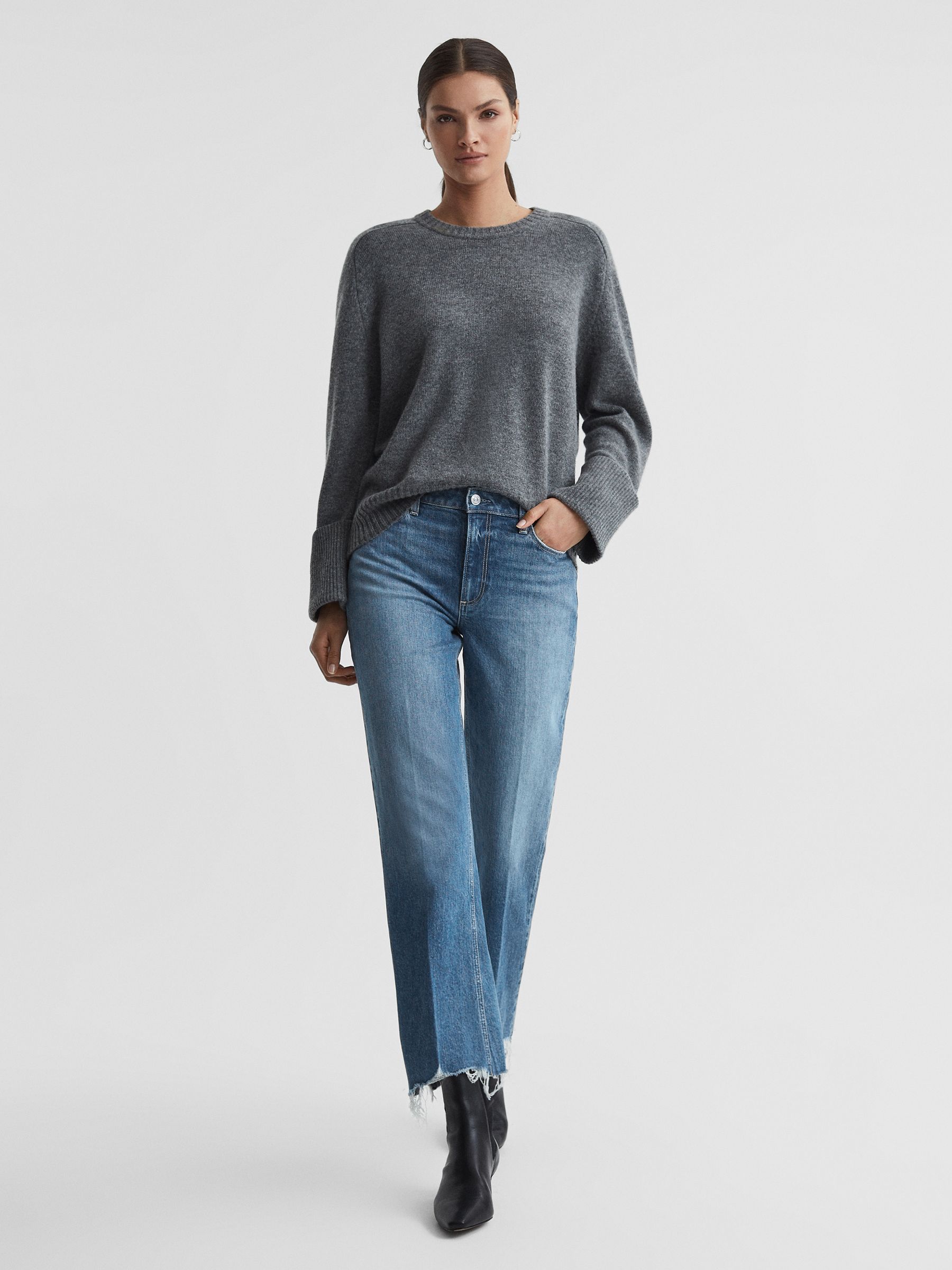 Paige Cropped Distressed Hem Jeans in Charming Blue - Image 3 of 7