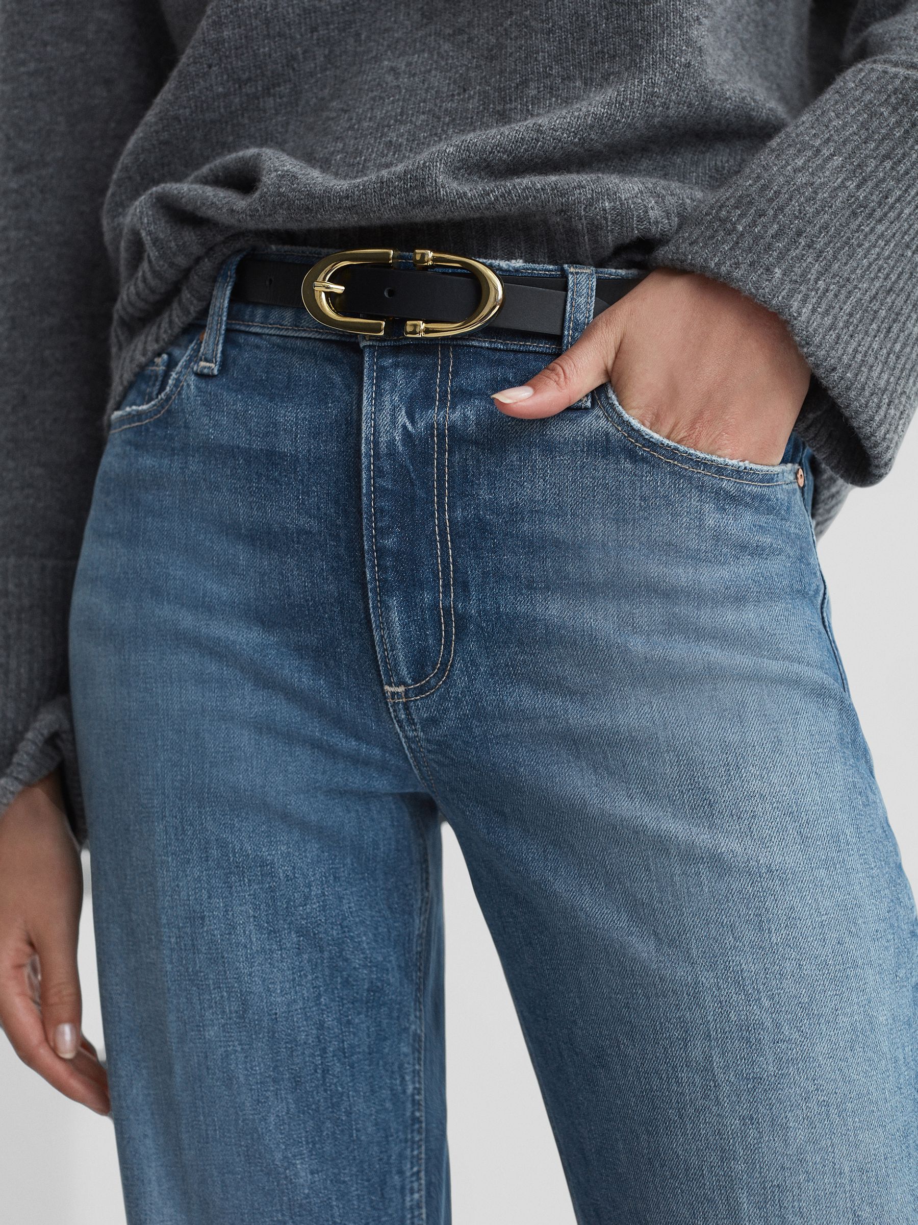 Paige Cropped Distressed Hem Jeans in Charming Blue - Image 4 of 7