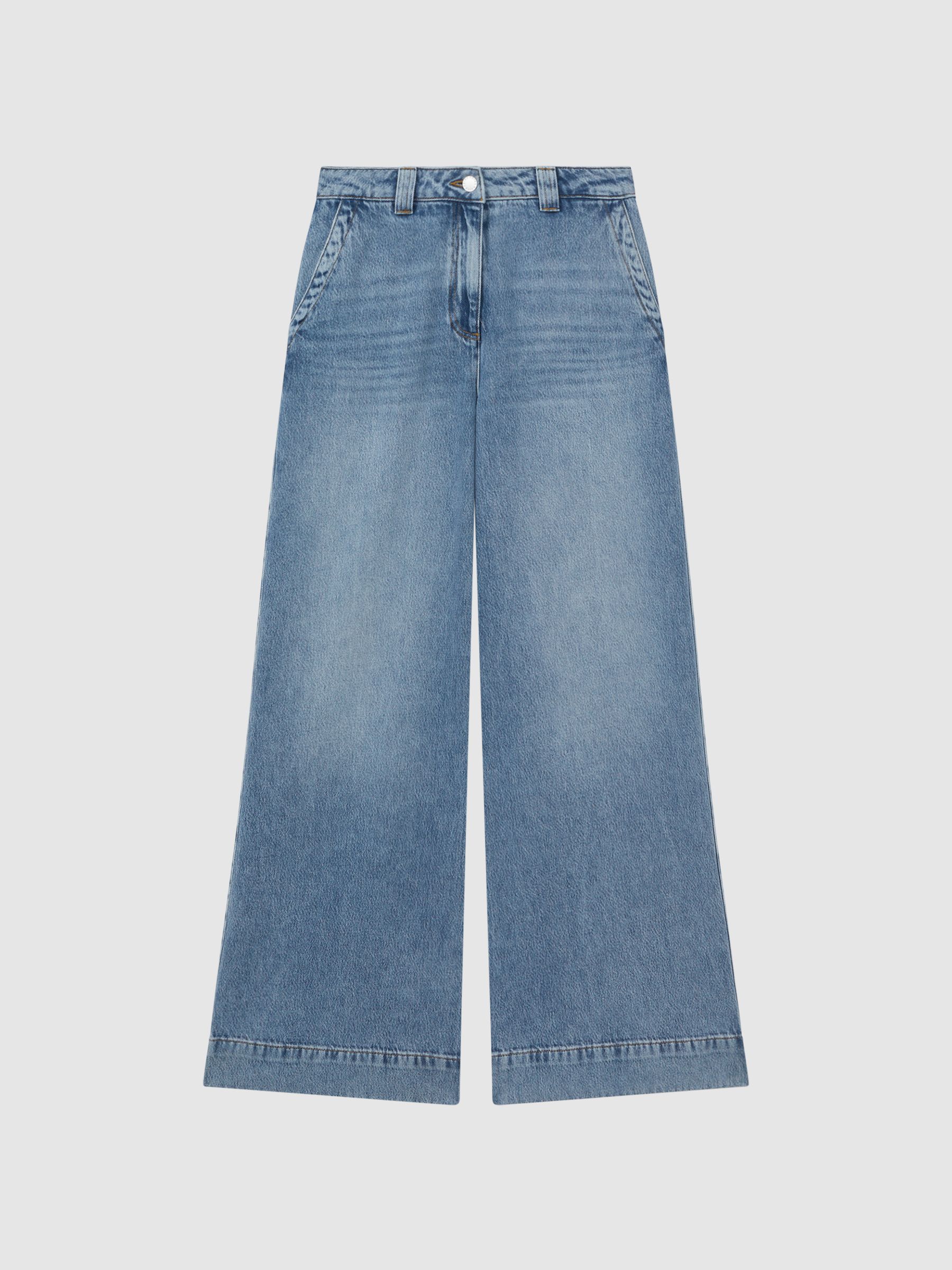 Wide Leg Contrast Stitch Jeans in Light Blue - Image 2 of 7