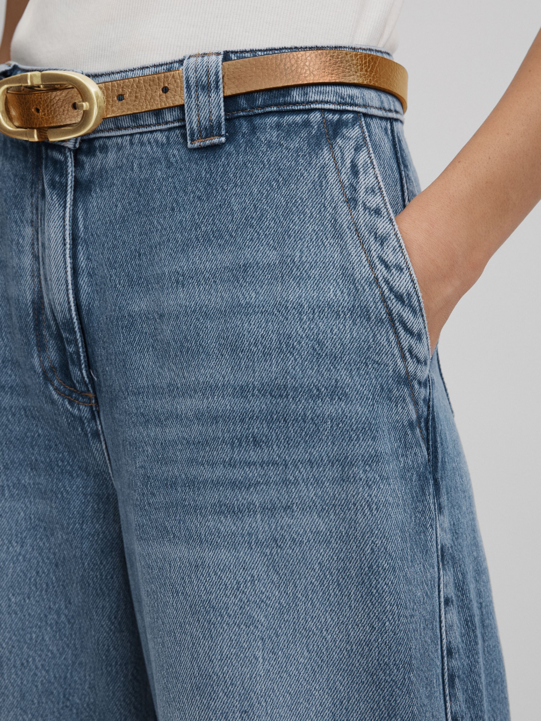 Wide Leg Contrast Stitch Jeans in Light Blue - Image 4 of 7