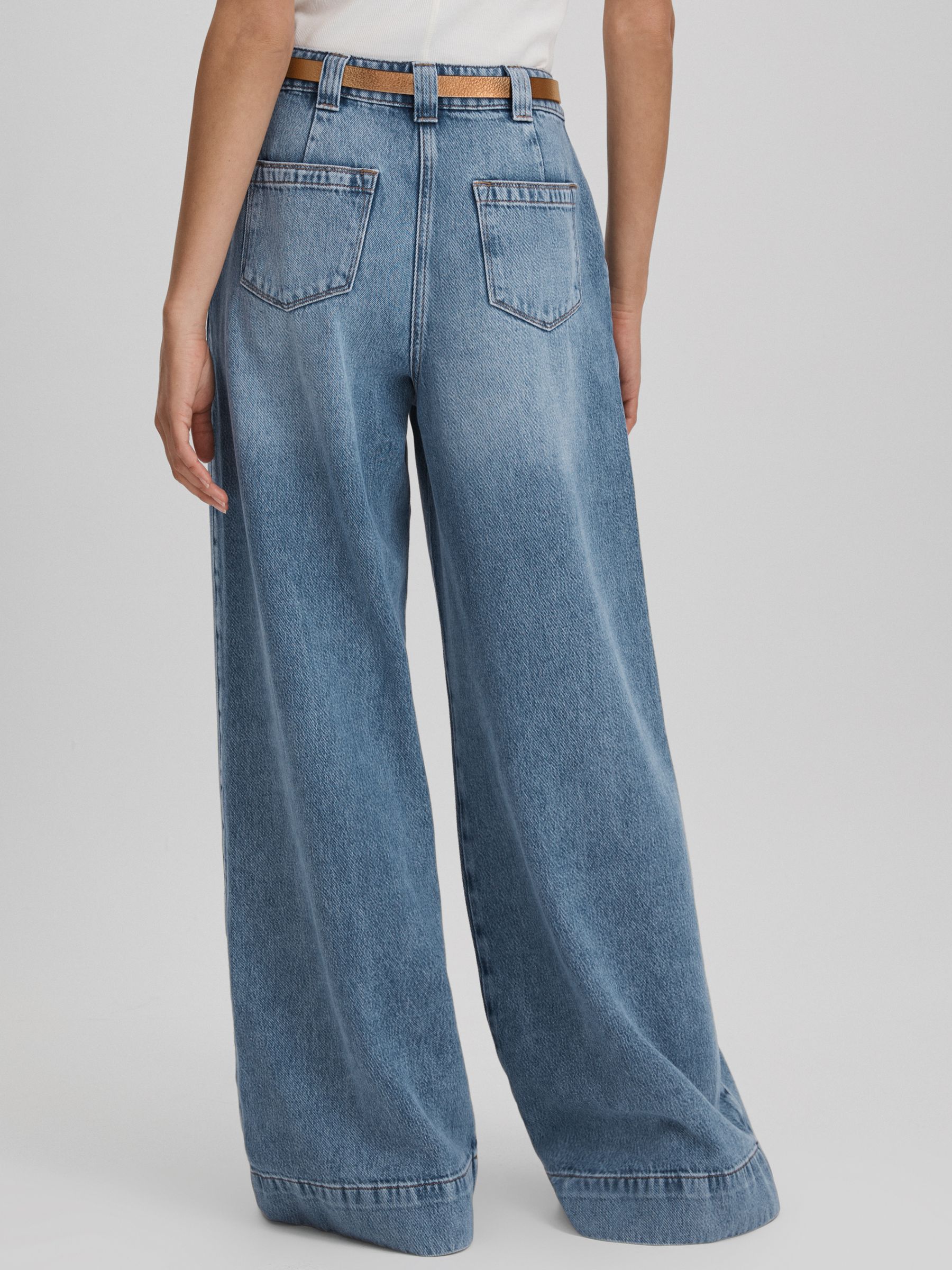 Wide Leg Contrast Stitch Jeans in Light Blue - Image 5 of 7