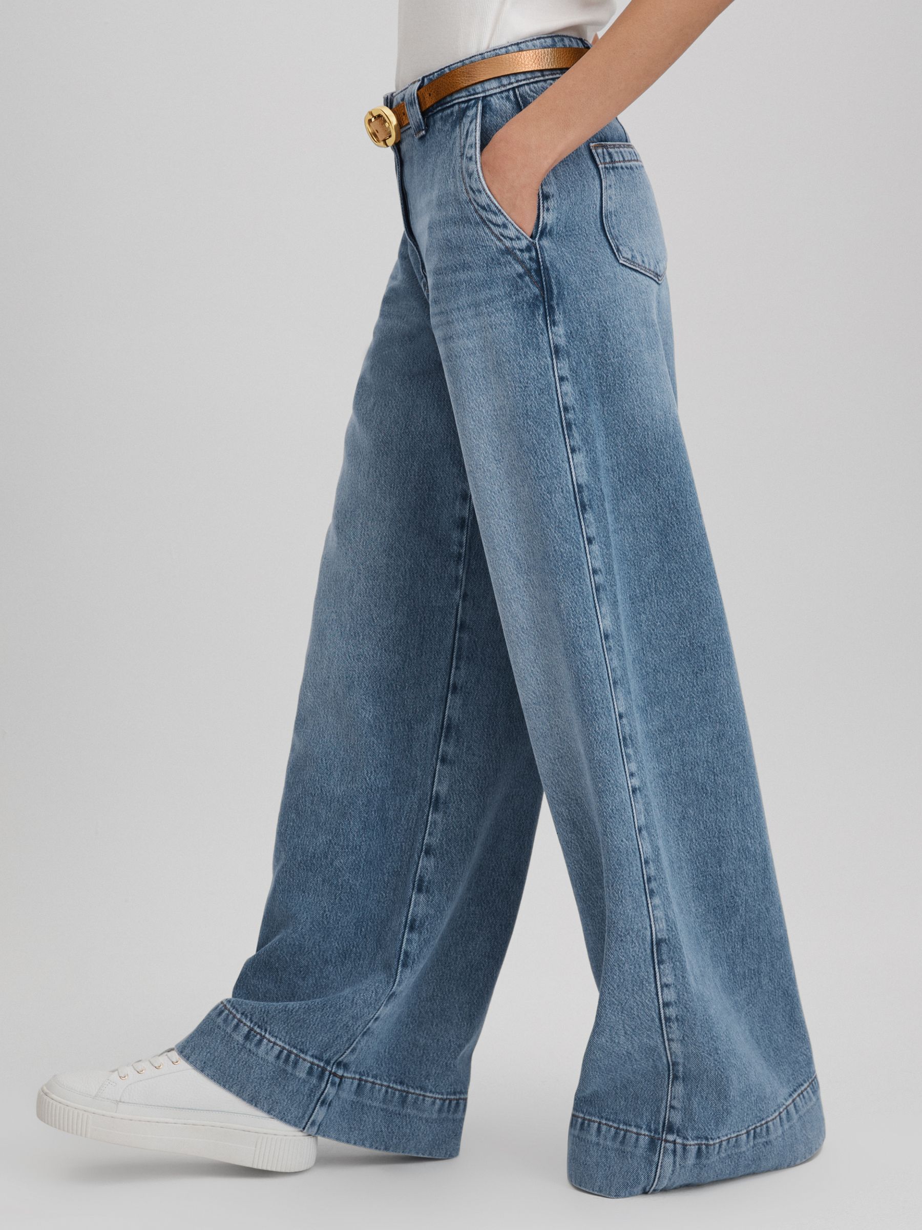 Wide Leg Contrast Stitch Jeans in Light Blue - Image 7 of 7