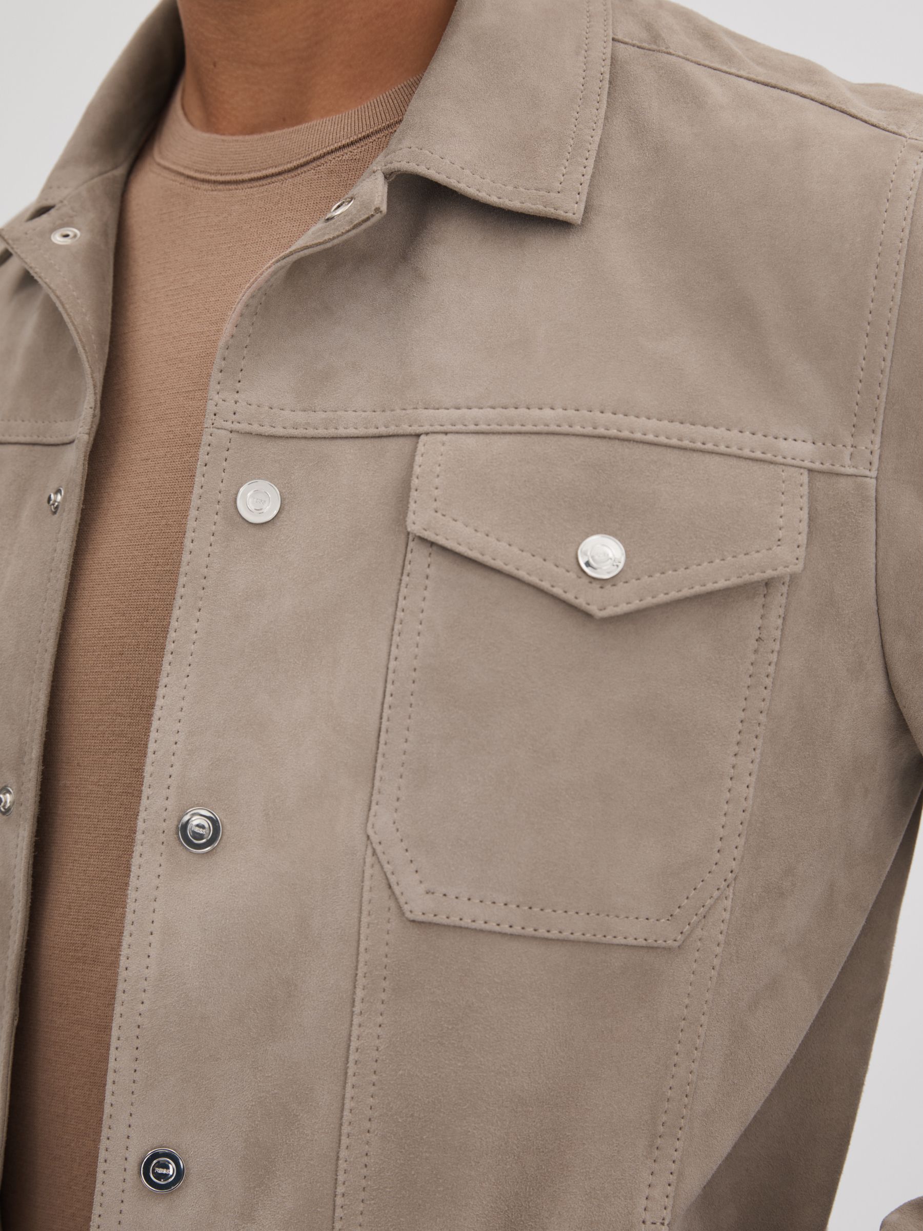 Suede Twin Pocket Overshirt in Mink - Image 4 of 7