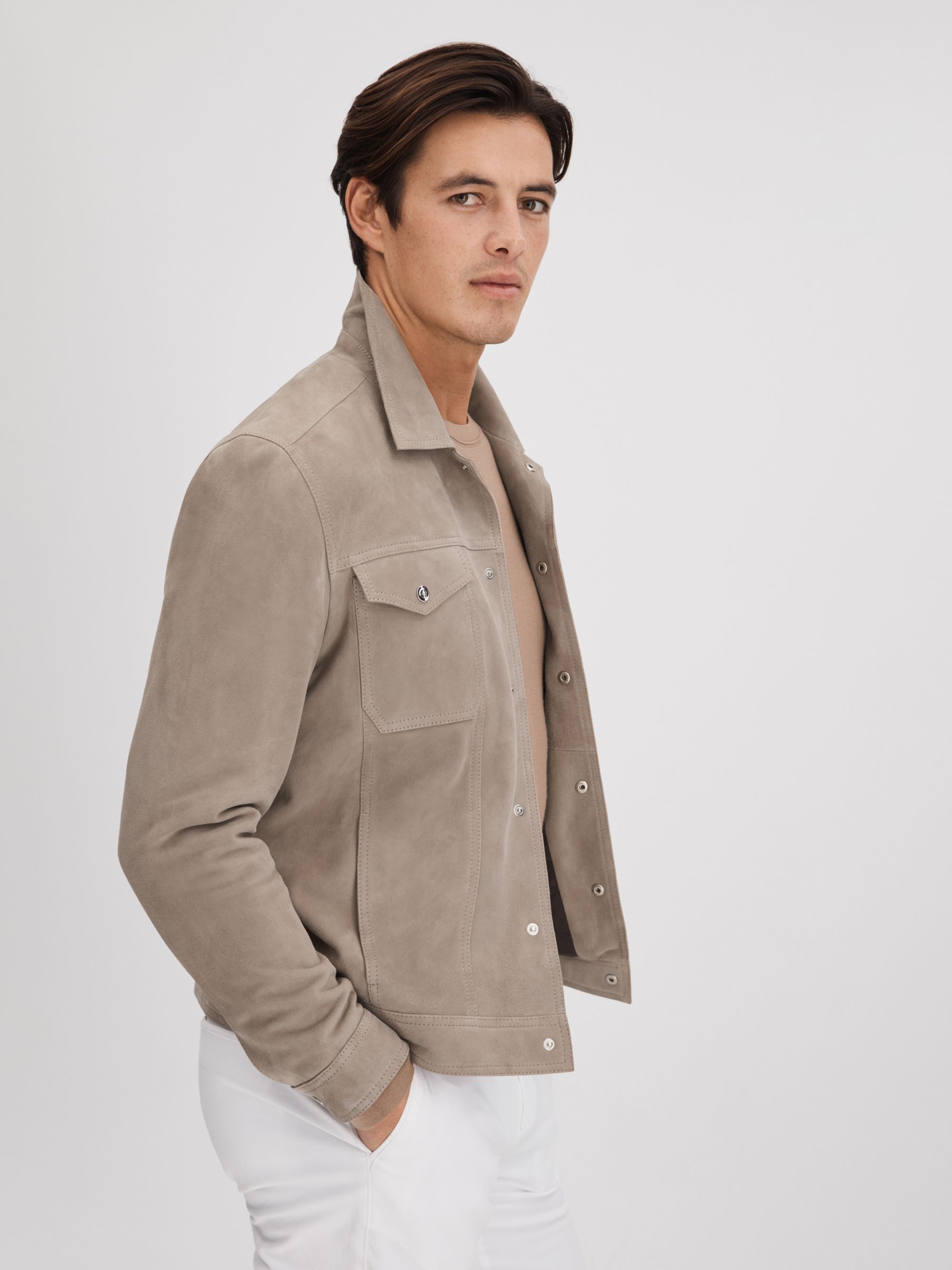Suede Twin Pocket Overshirt in Mink - Image 5 of 7