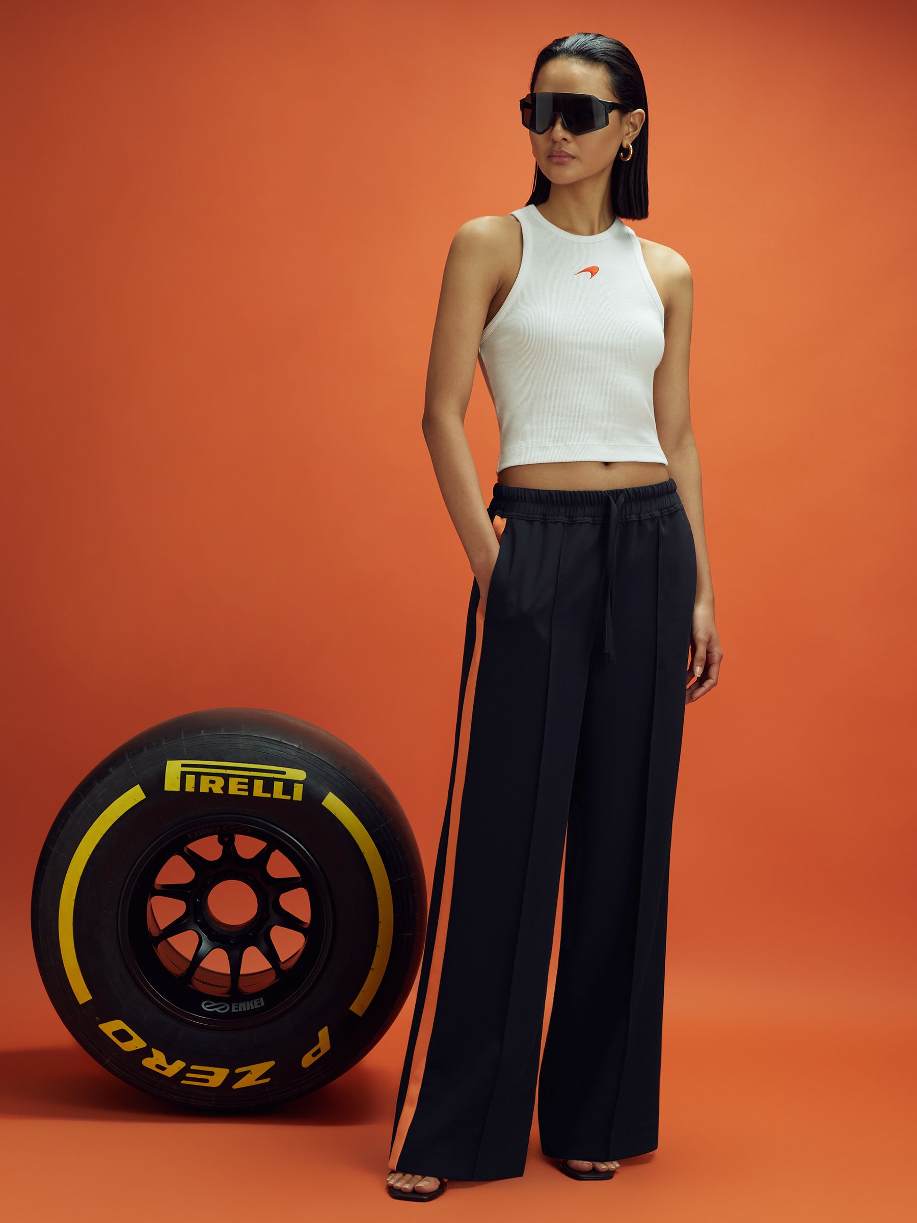 McLaren F1 Side Stripe Drawstring Trousers in Navy/Papaya - Image 1 of 8