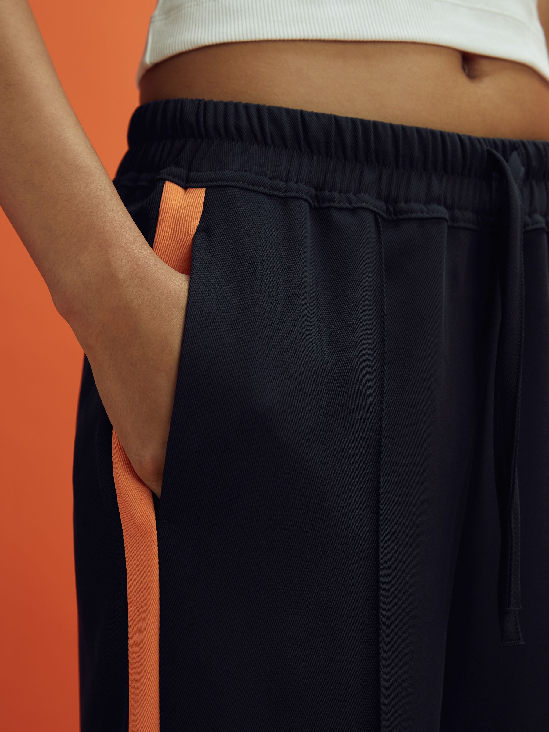 McLaren F1 Side Stripe Drawstring Trousers in Navy/Papaya - Image 4 of 8
