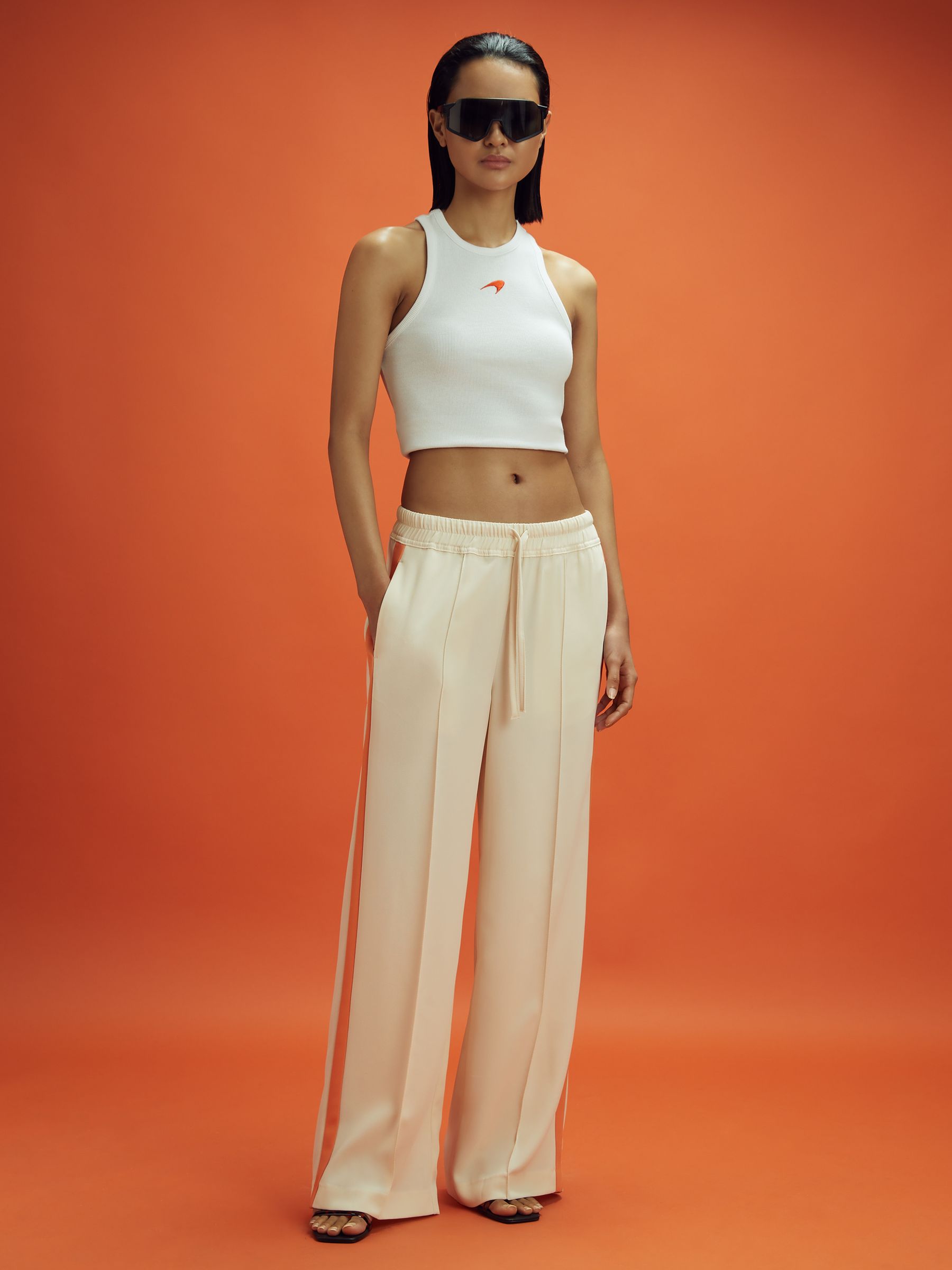 McLaren F1 Side Stripe Drawstring Trousers in Off White/Papaya - Image 3 of 7