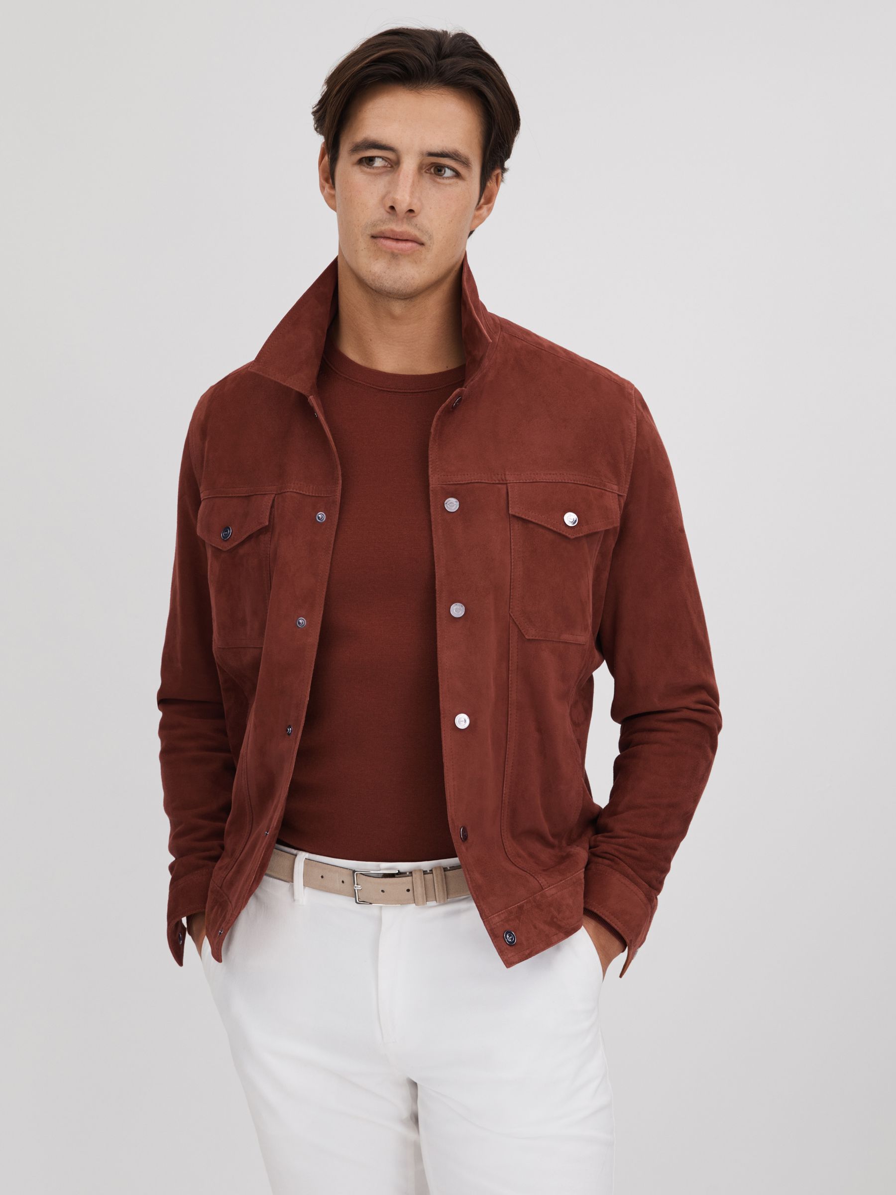 Suede Twin Pocket Overshirt in Rust - Image 1 of 6