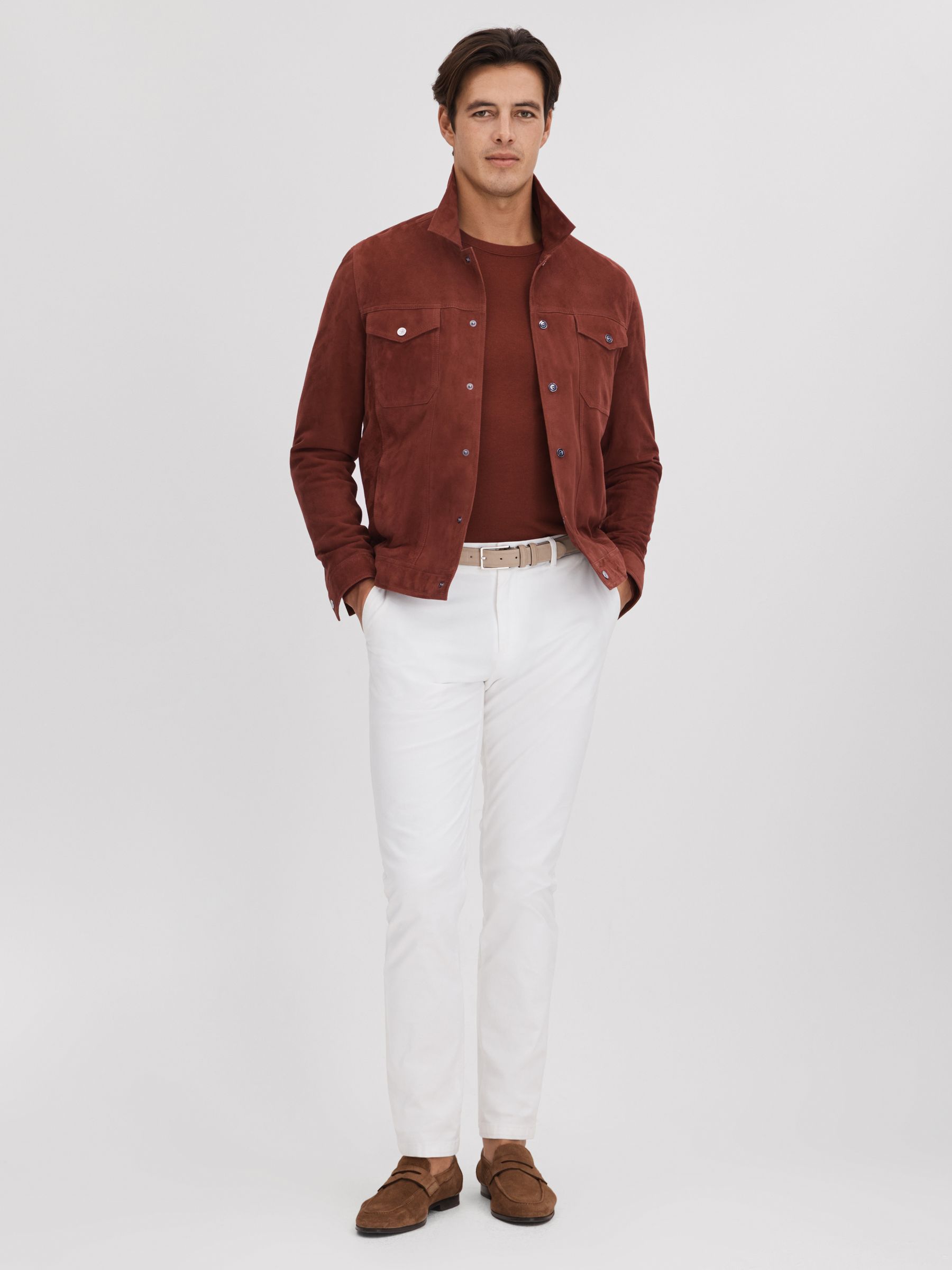 Suede Twin Pocket Overshirt in Rust - Image 3 of 6