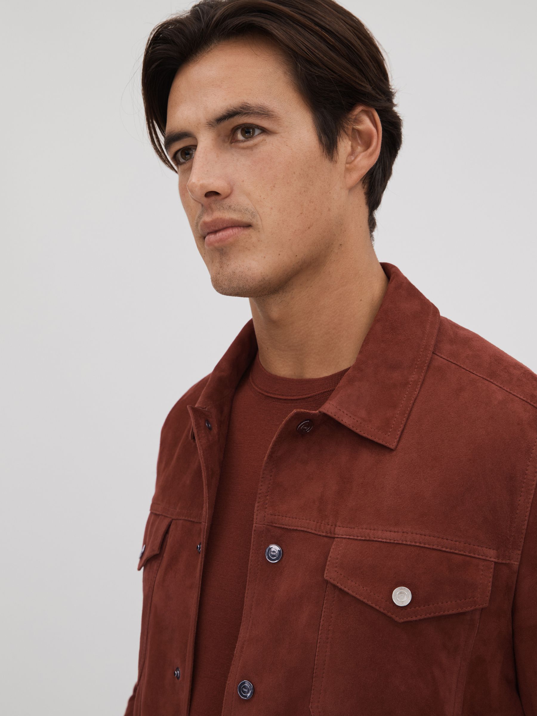 Suede Twin Pocket Overshirt in Rust - Image 4 of 6