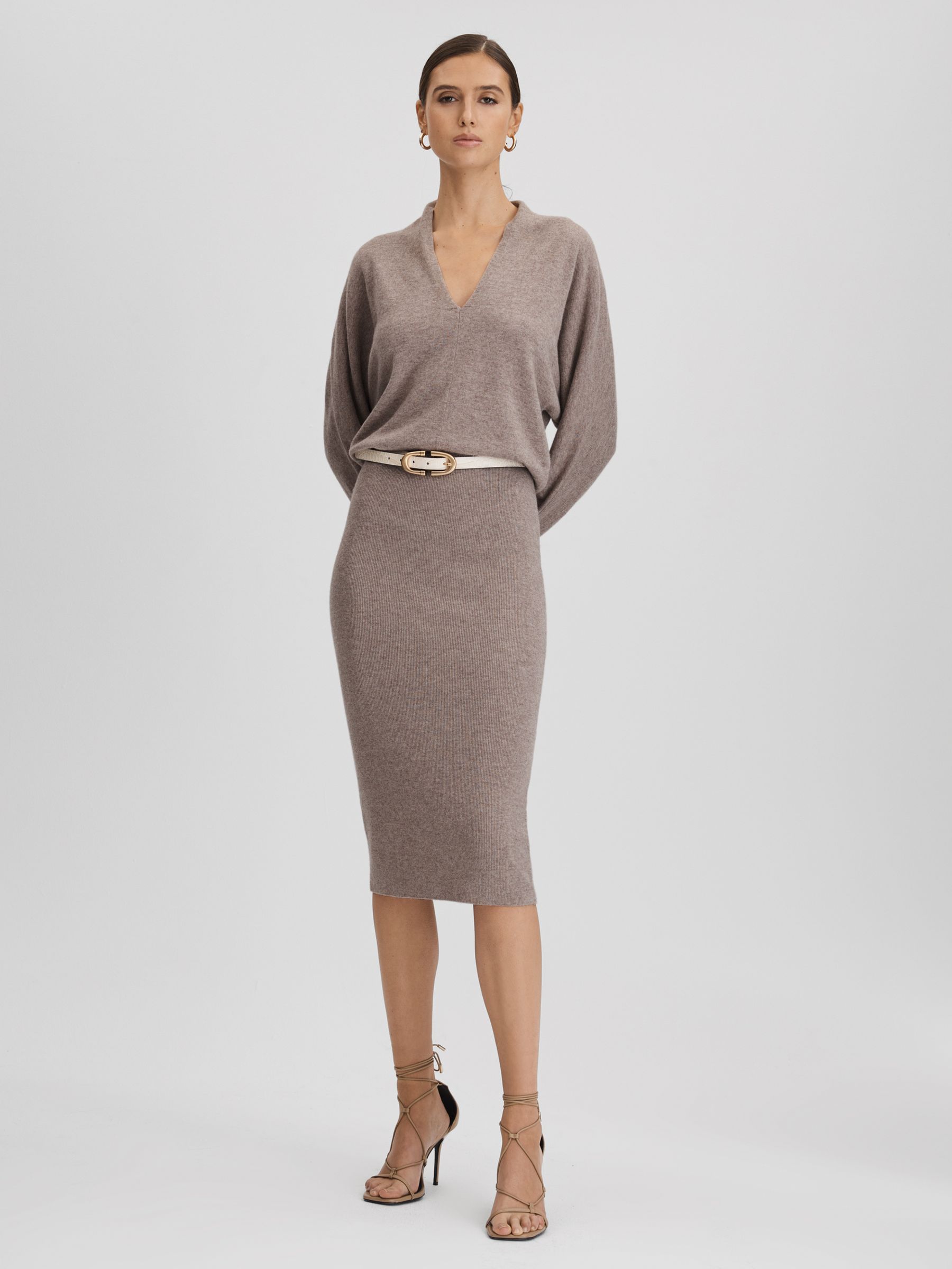 Petite Wool Blend Midi Dress in Neutral - Image 1 of 7
