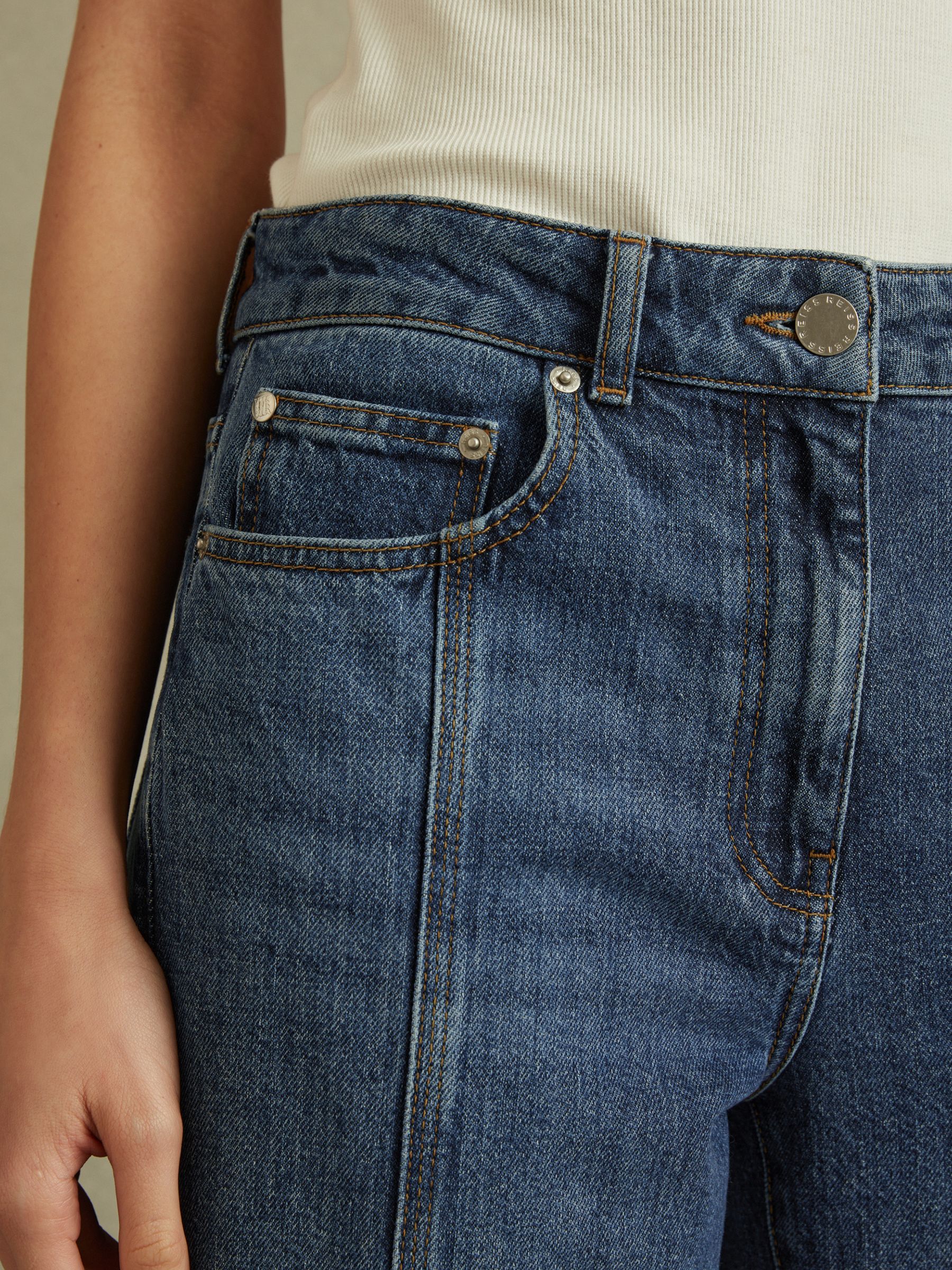 Flared Front Seam Jeans in Mid Blue - Image 4 of 6