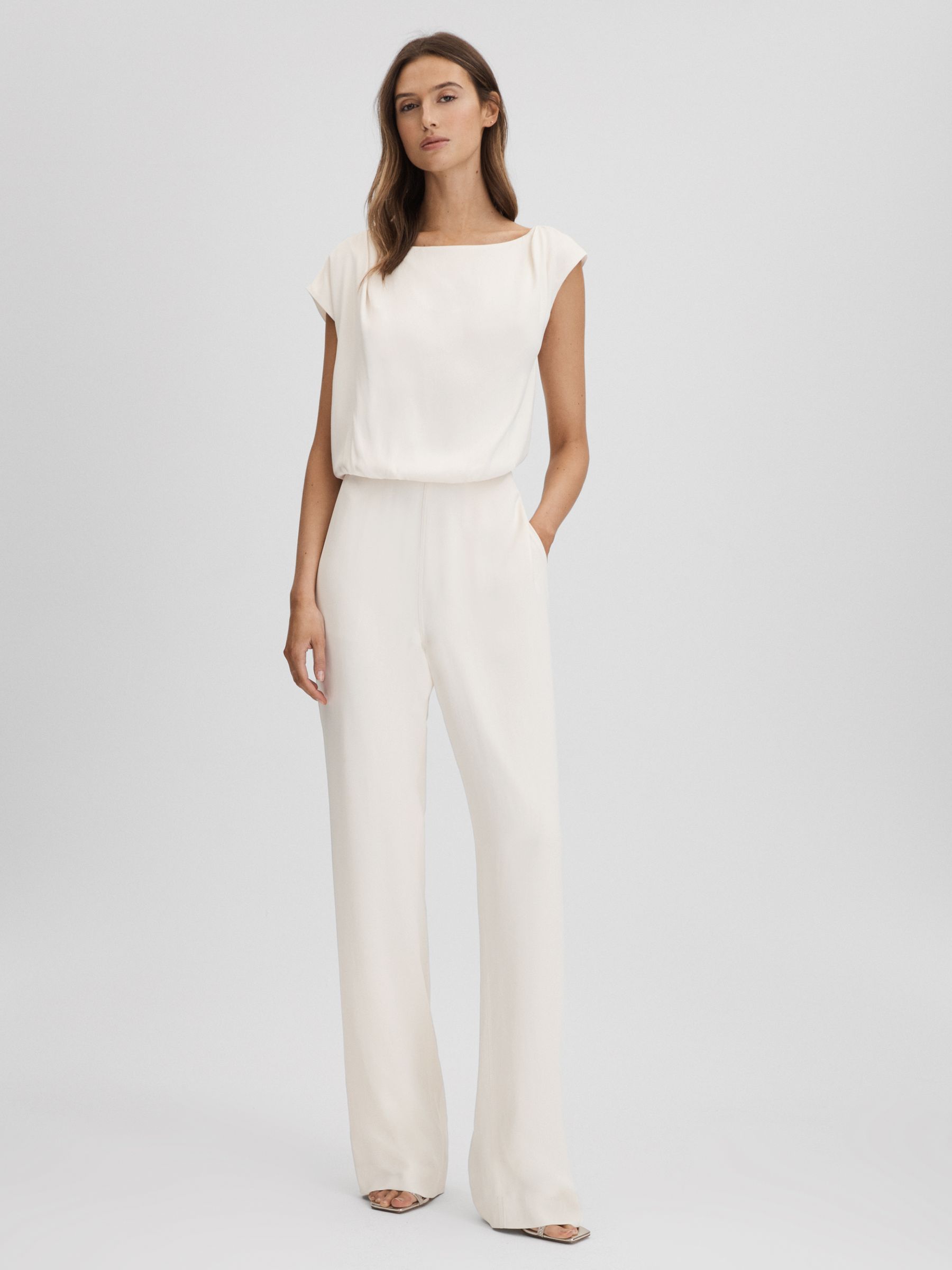 Reiss Draped Jumpsuit in Ivory - REISS