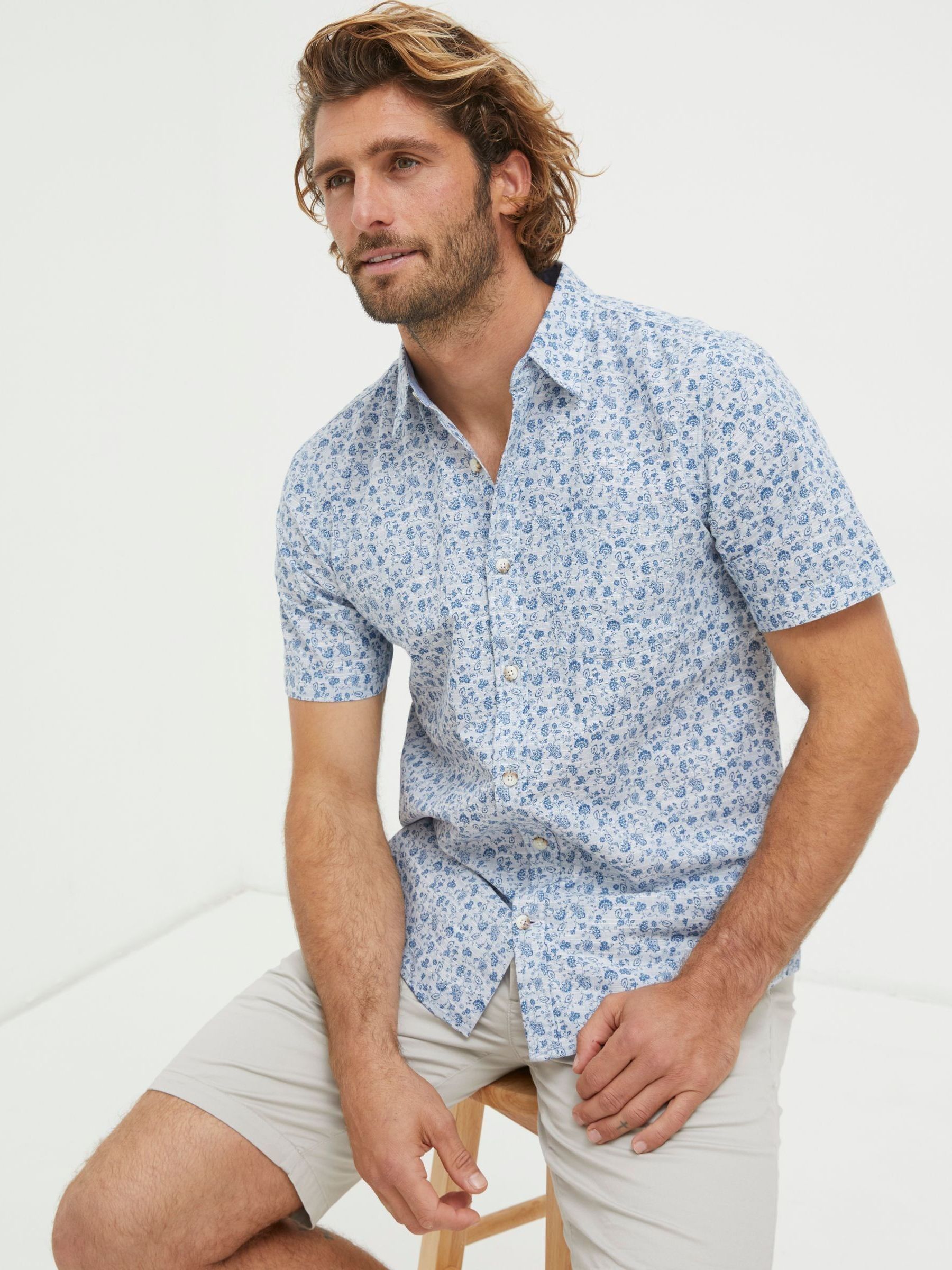 Blue Short Sleeve Floral Print Shirt - Image 3 of 5