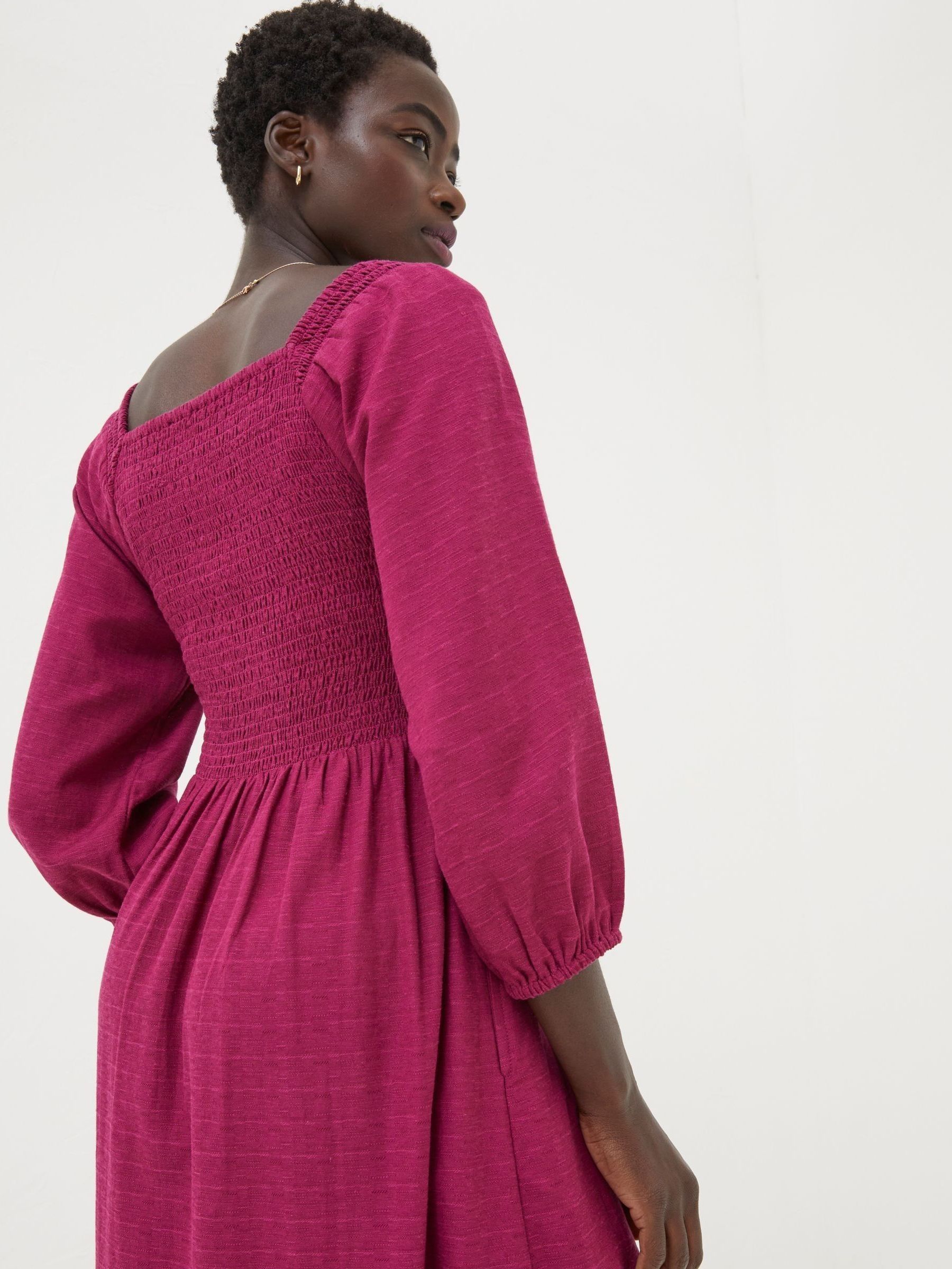 Adele Red/Pink Midi Dress With Linen - Image 3 of 6