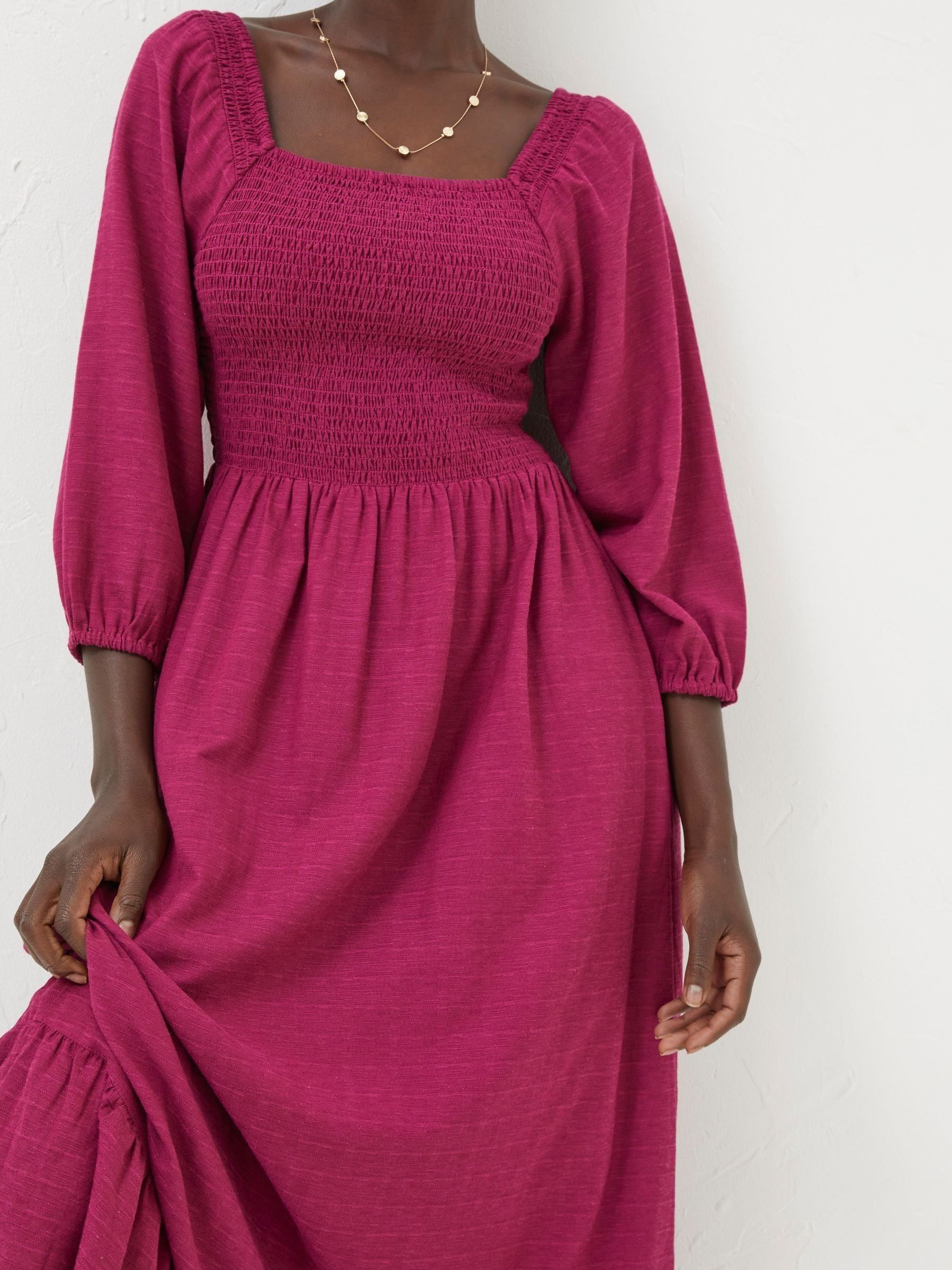 Adele Red/Pink Midi Dress With Linen - Image 4 of 6