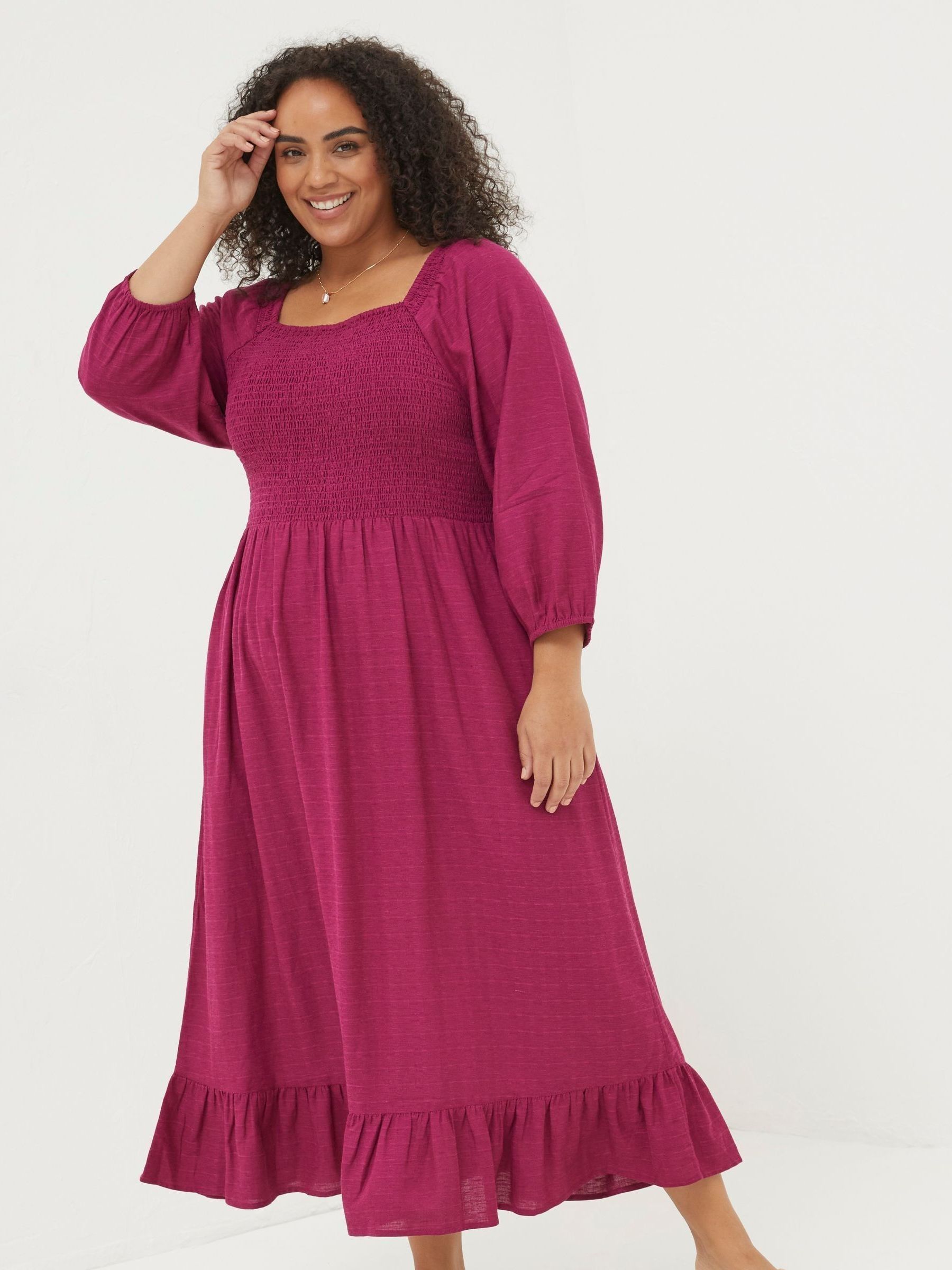 Adele Red/Pink Midi Dress With Linen - Image 5 of 6