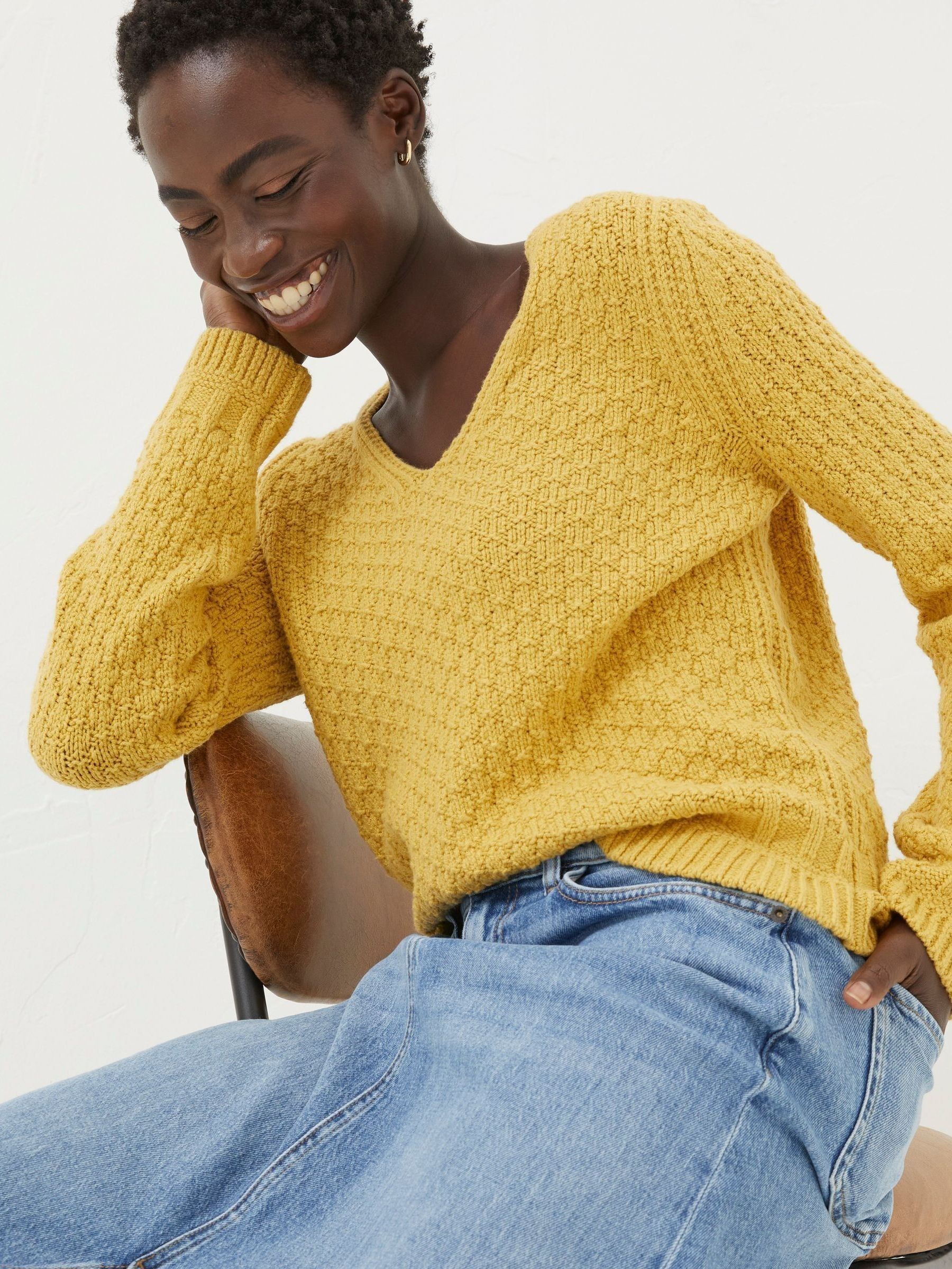 Yellow V-Neck Jumper FatFace