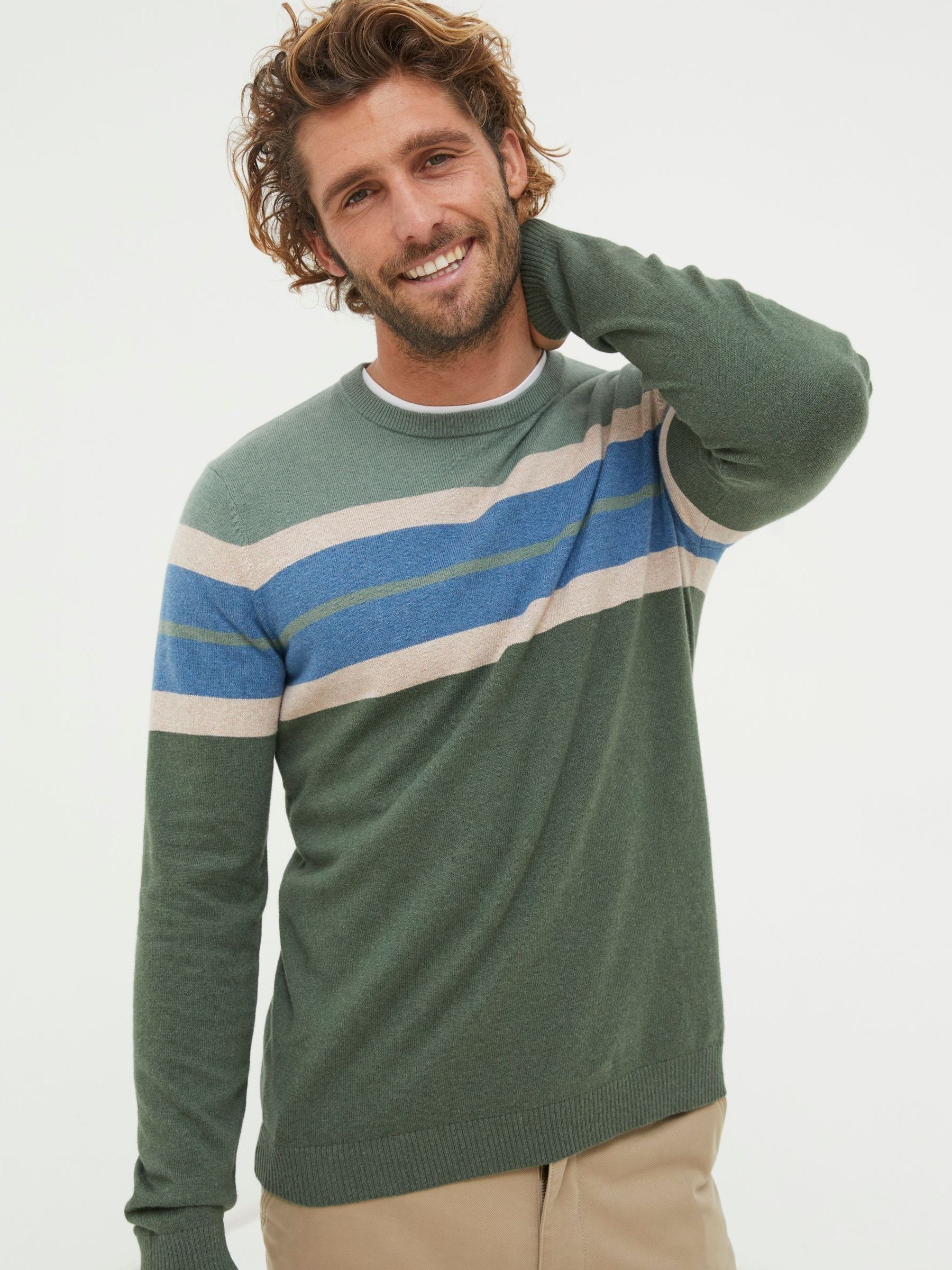 Green Chest Stripe Crew Jumper - Image 1 of 5