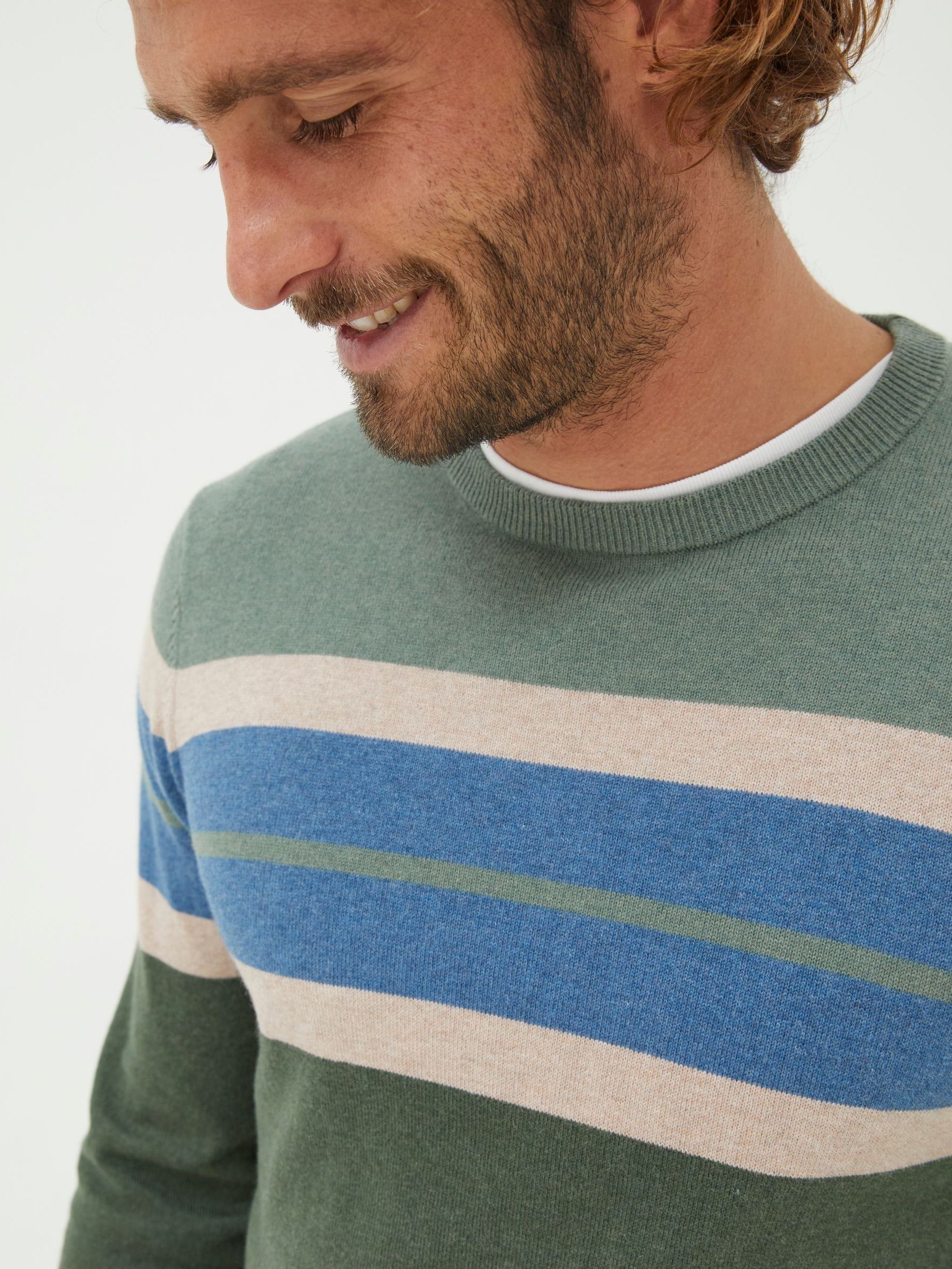 Green Chest Stripe Crew Jumper - Image 4 of 5