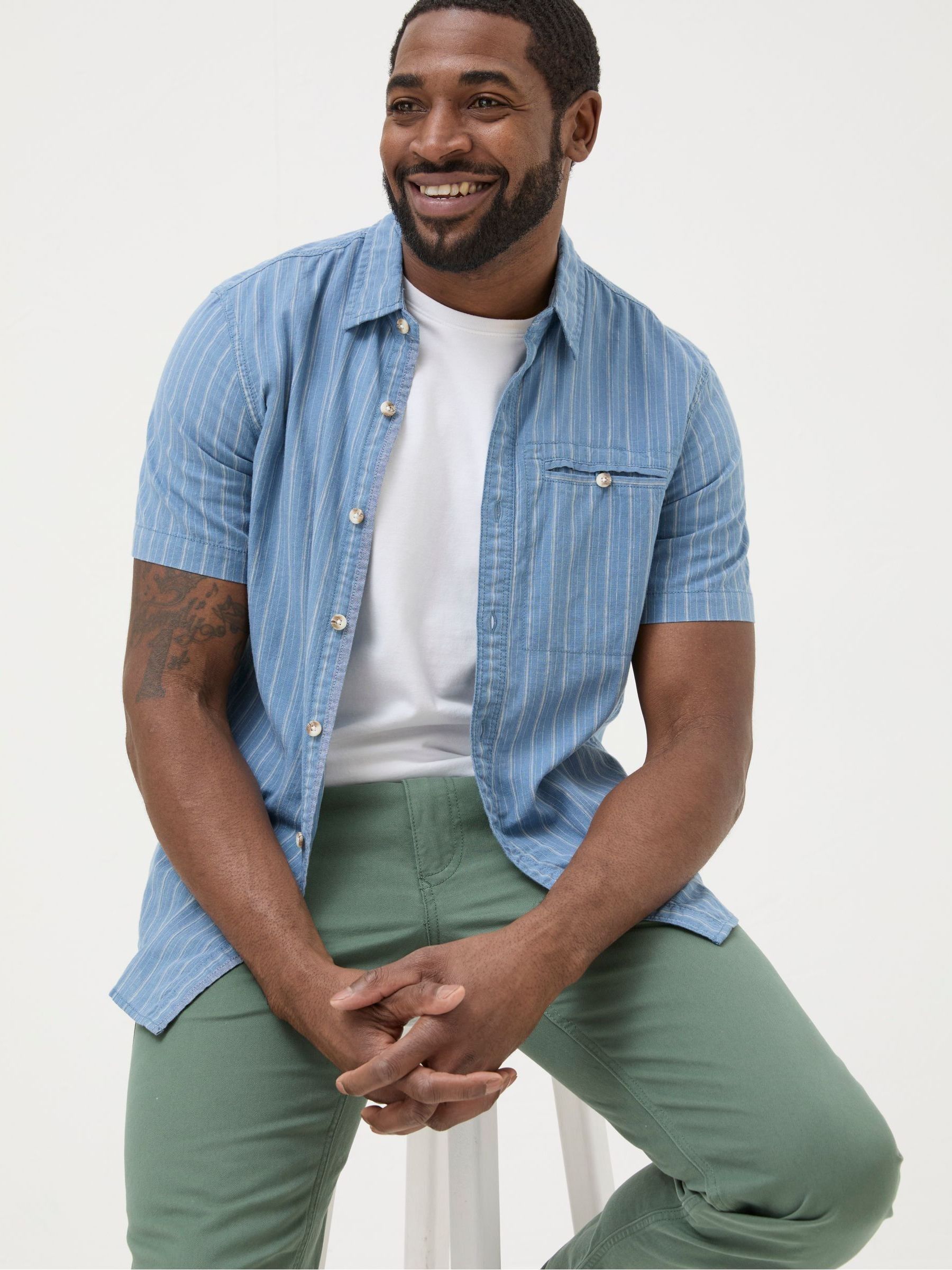 Blue Short Sleeve Burford Stripe Shirt - Image 3 of 4