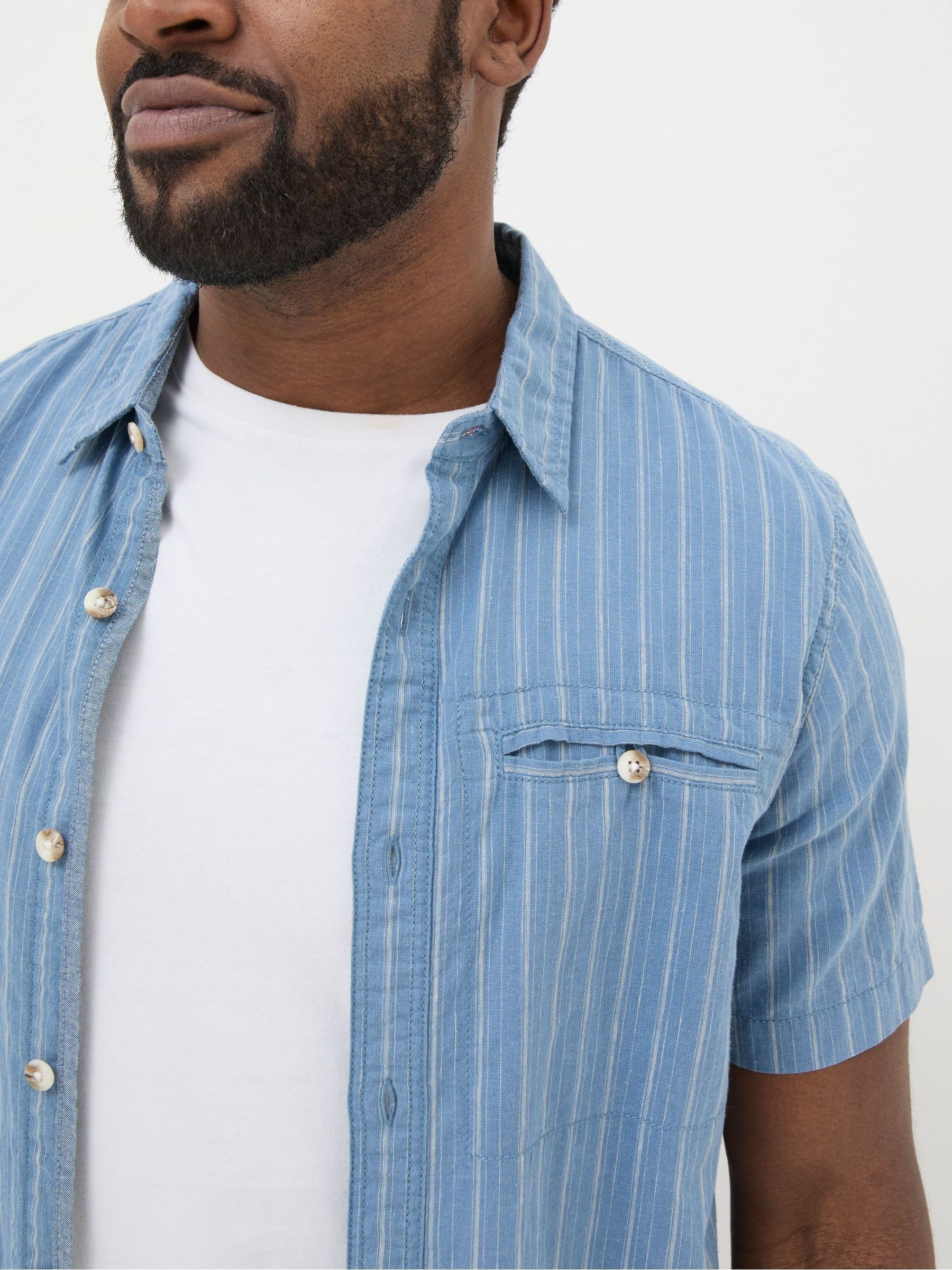 Blue Short Sleeve Burford Stripe Shirt - Image 4 of 4