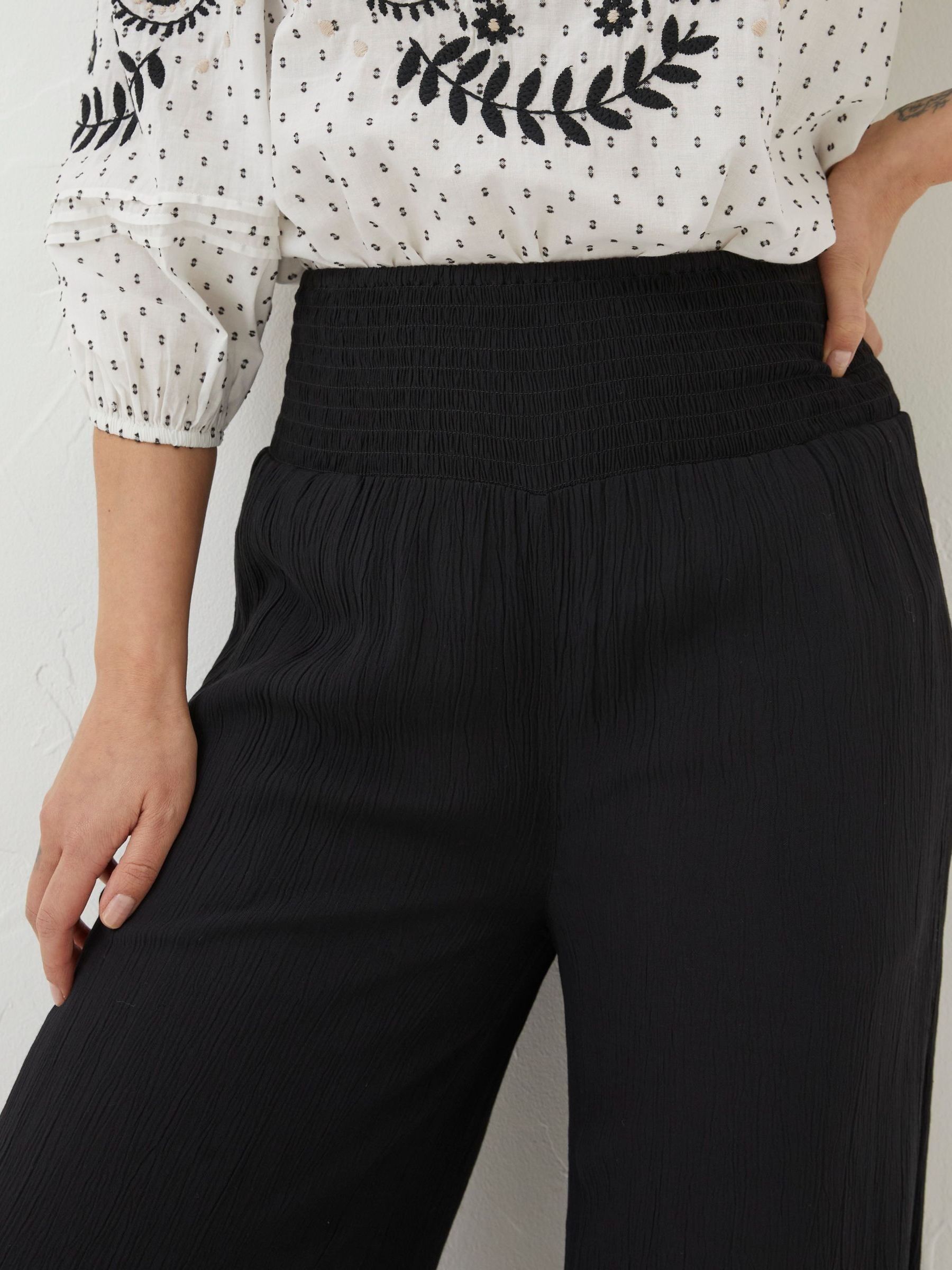 Black Shirred Wide Leg Palazzo Trousers - Image 5 of 6