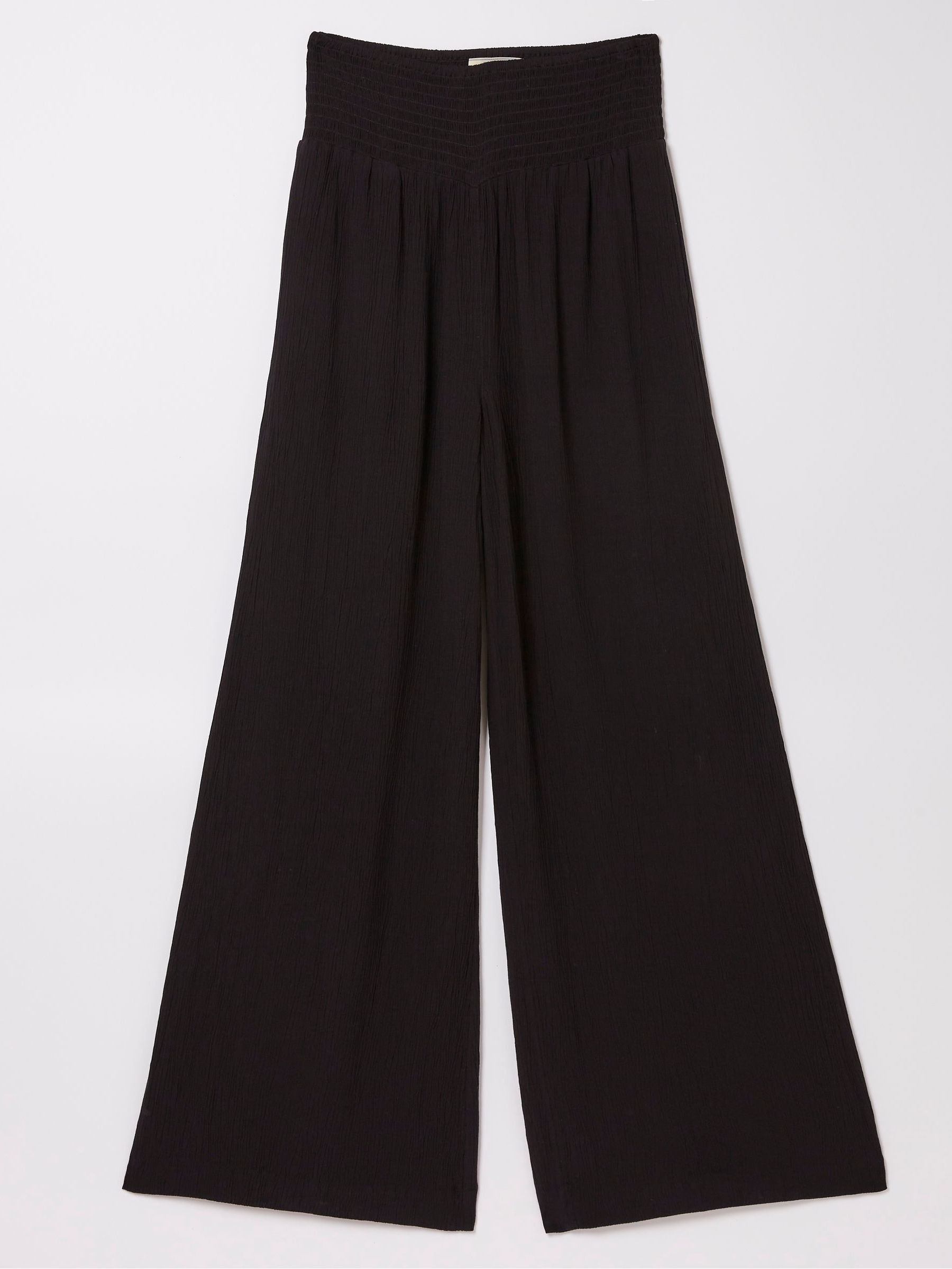 Black Shirred Wide Leg Palazzo Trousers - Image 6 of 6