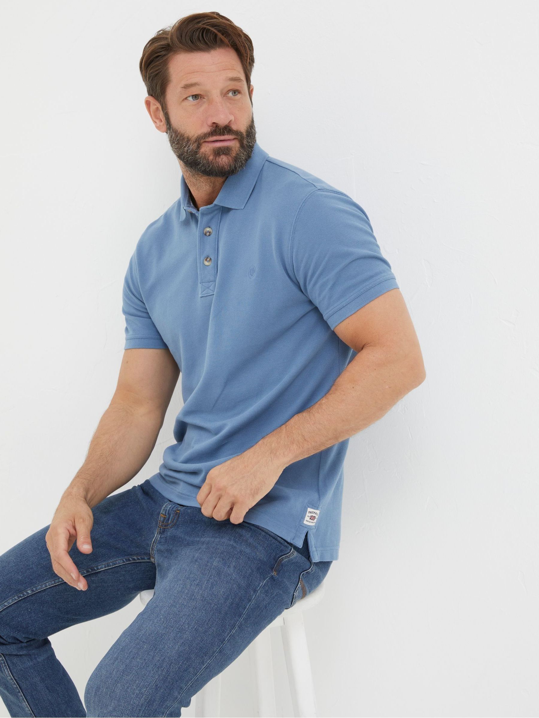 Slate Blue Pique Polo Shirt - Image 3 of 5