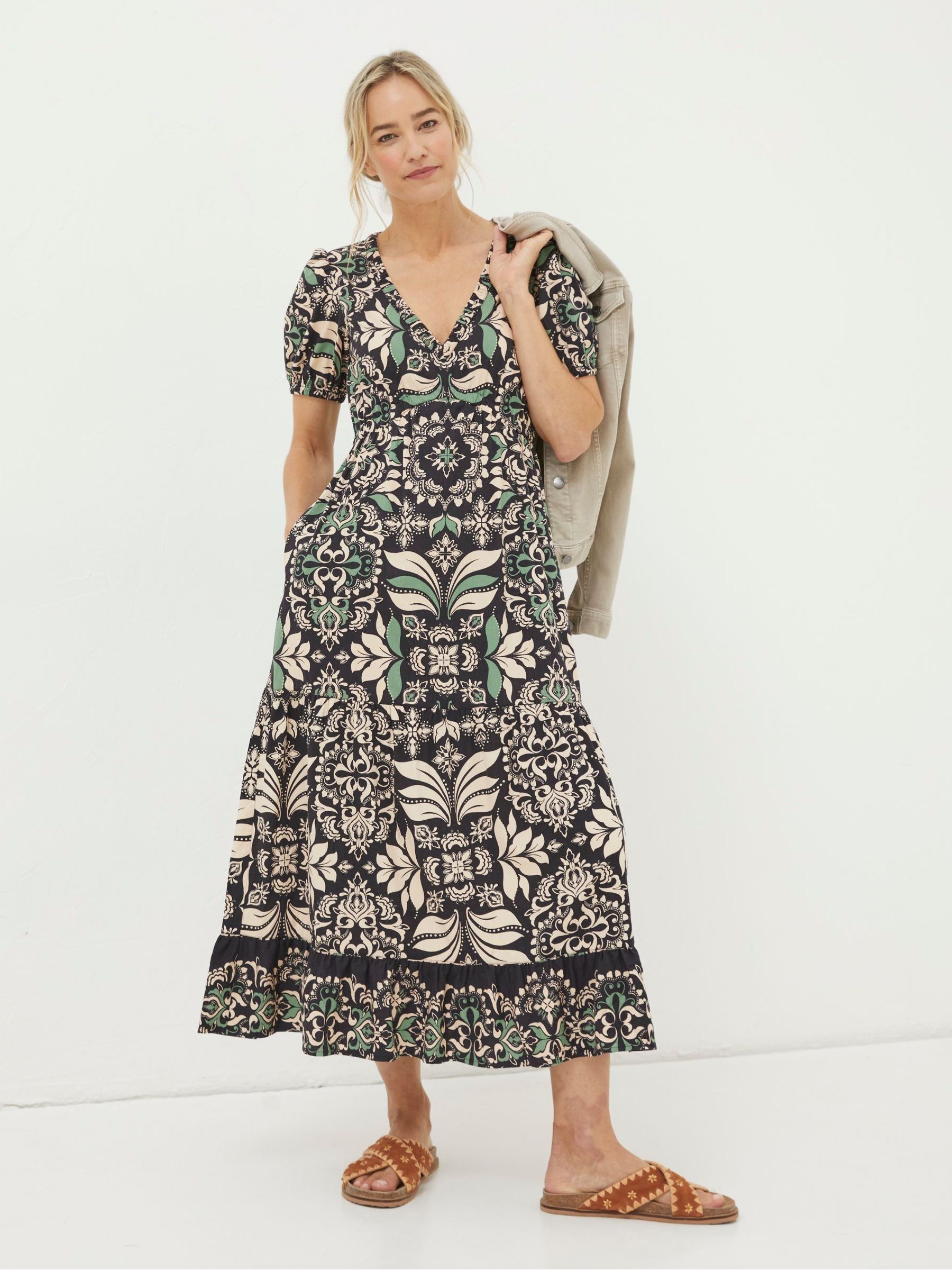 Black Priya Mosaic Leaf Midi Dress - Image 1 of 6