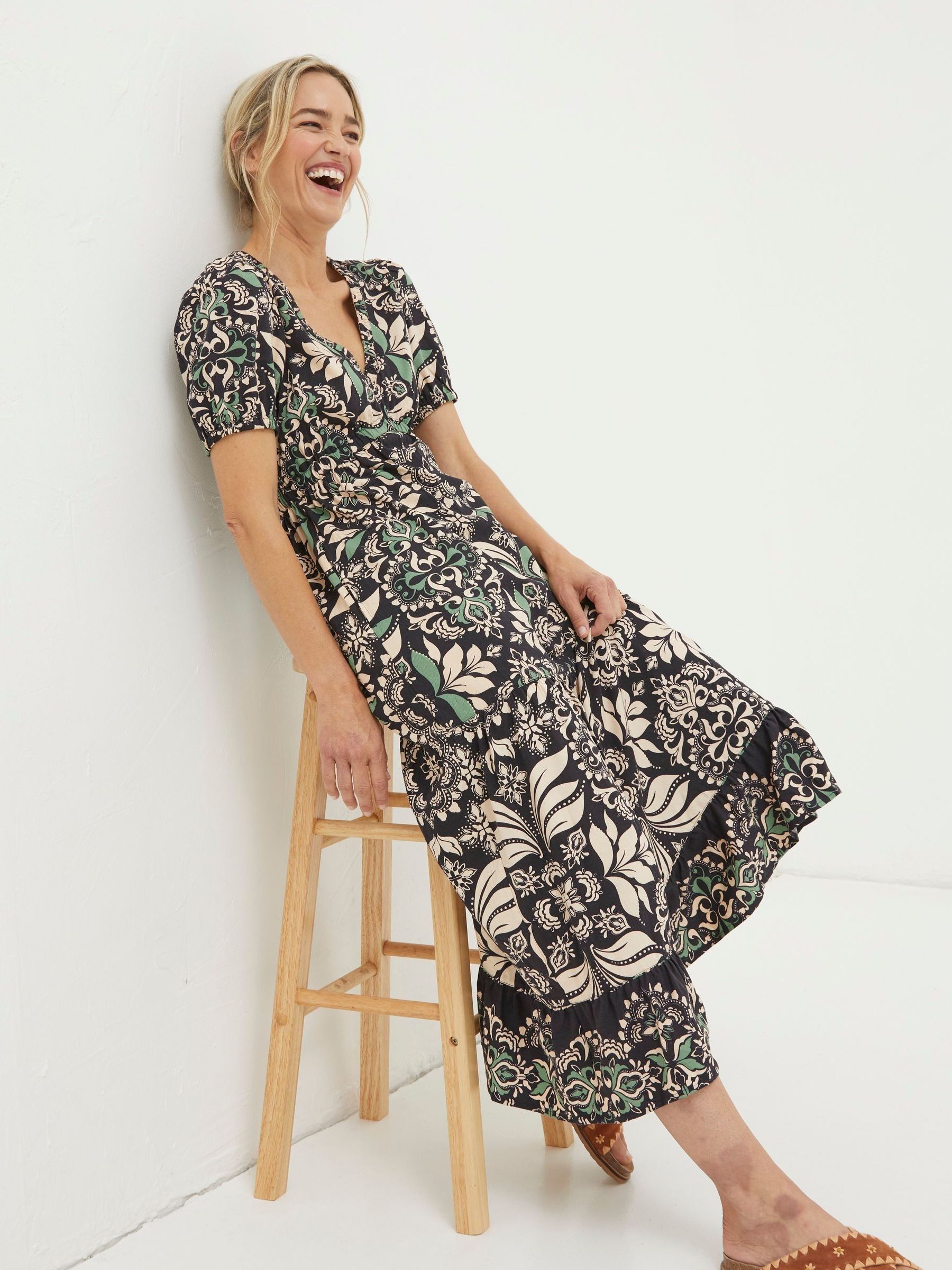 Black Priya Mosaic Leaf Midi Dress - Image 3 of 6