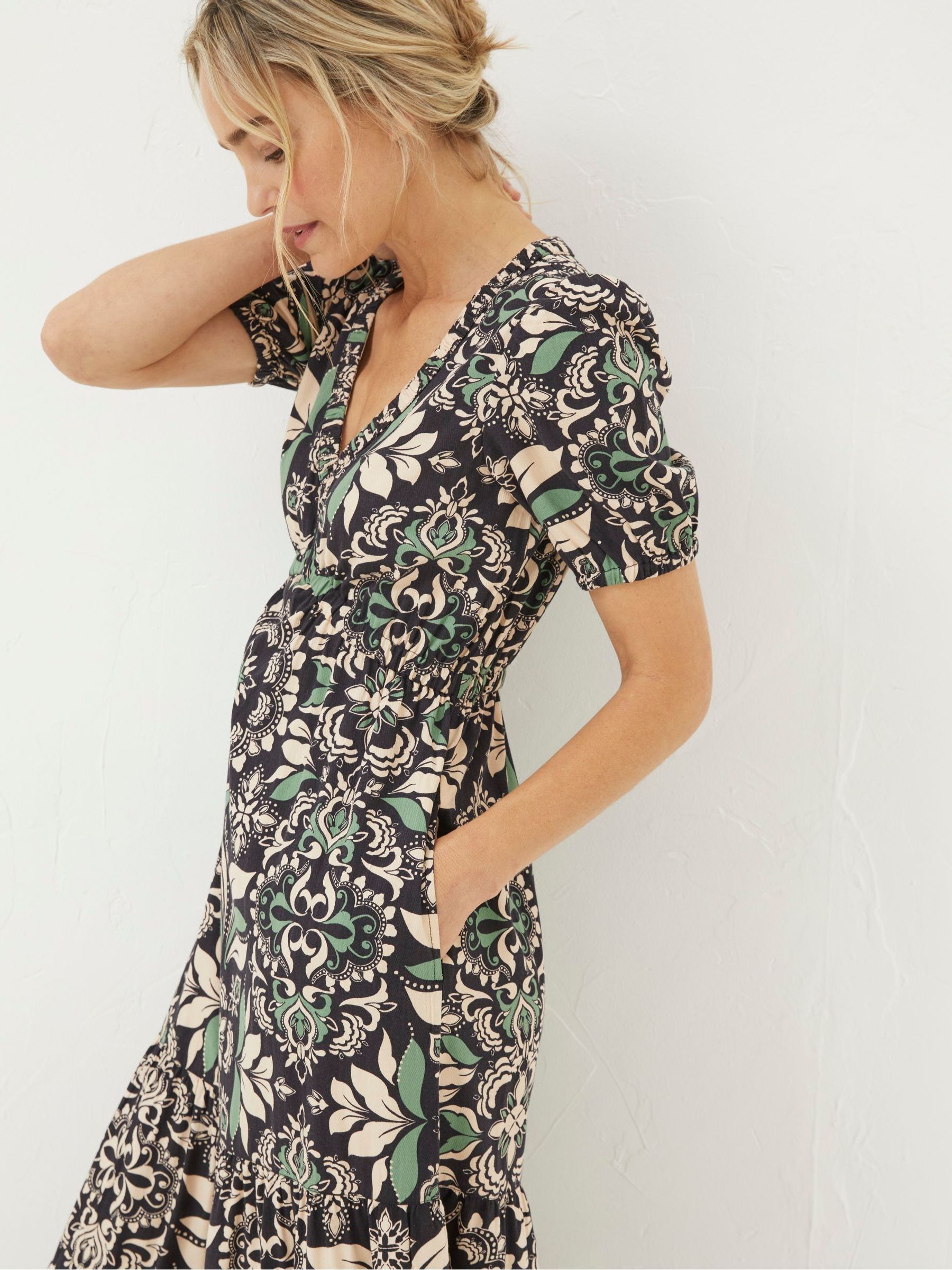Black Priya Mosaic Leaf Midi Dress - Image 5 of 6