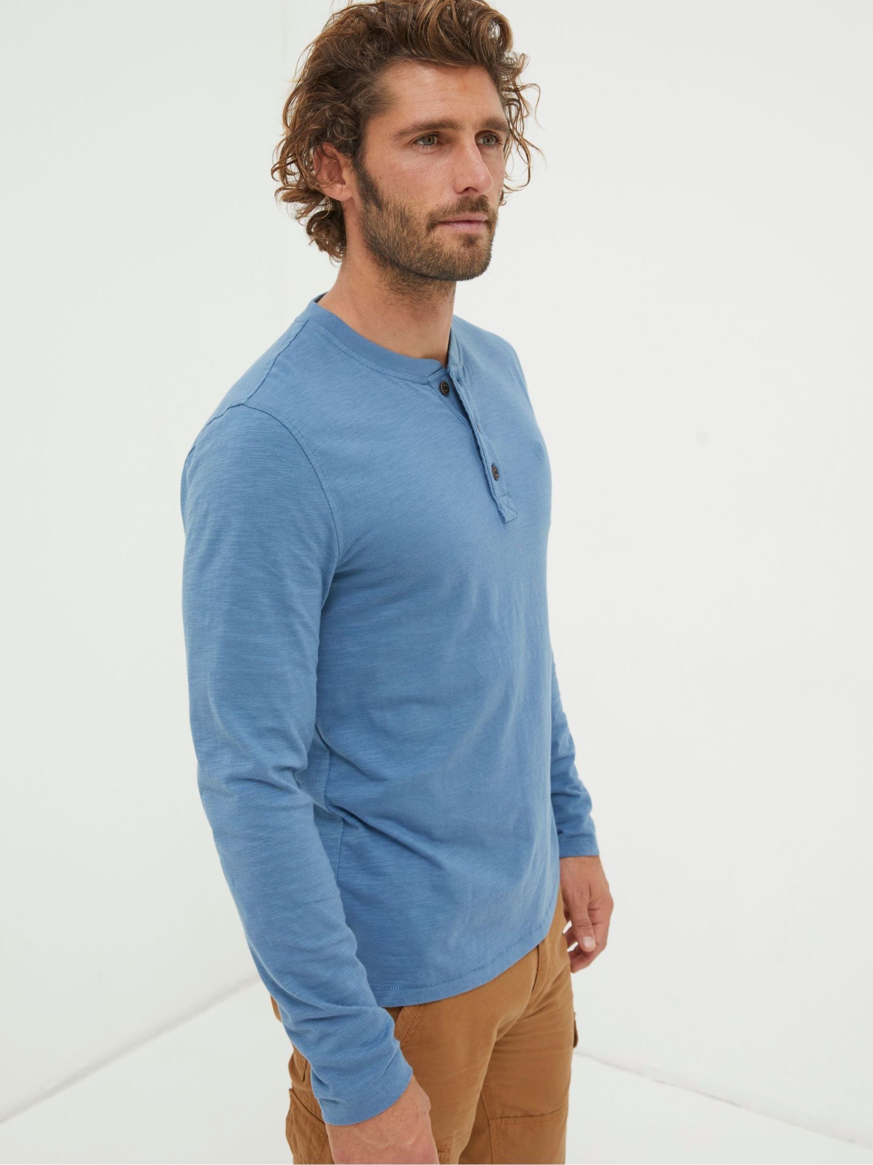 Blue Long Sleeve Woodside Slub Henley T-Shirt - Image 1 of 6