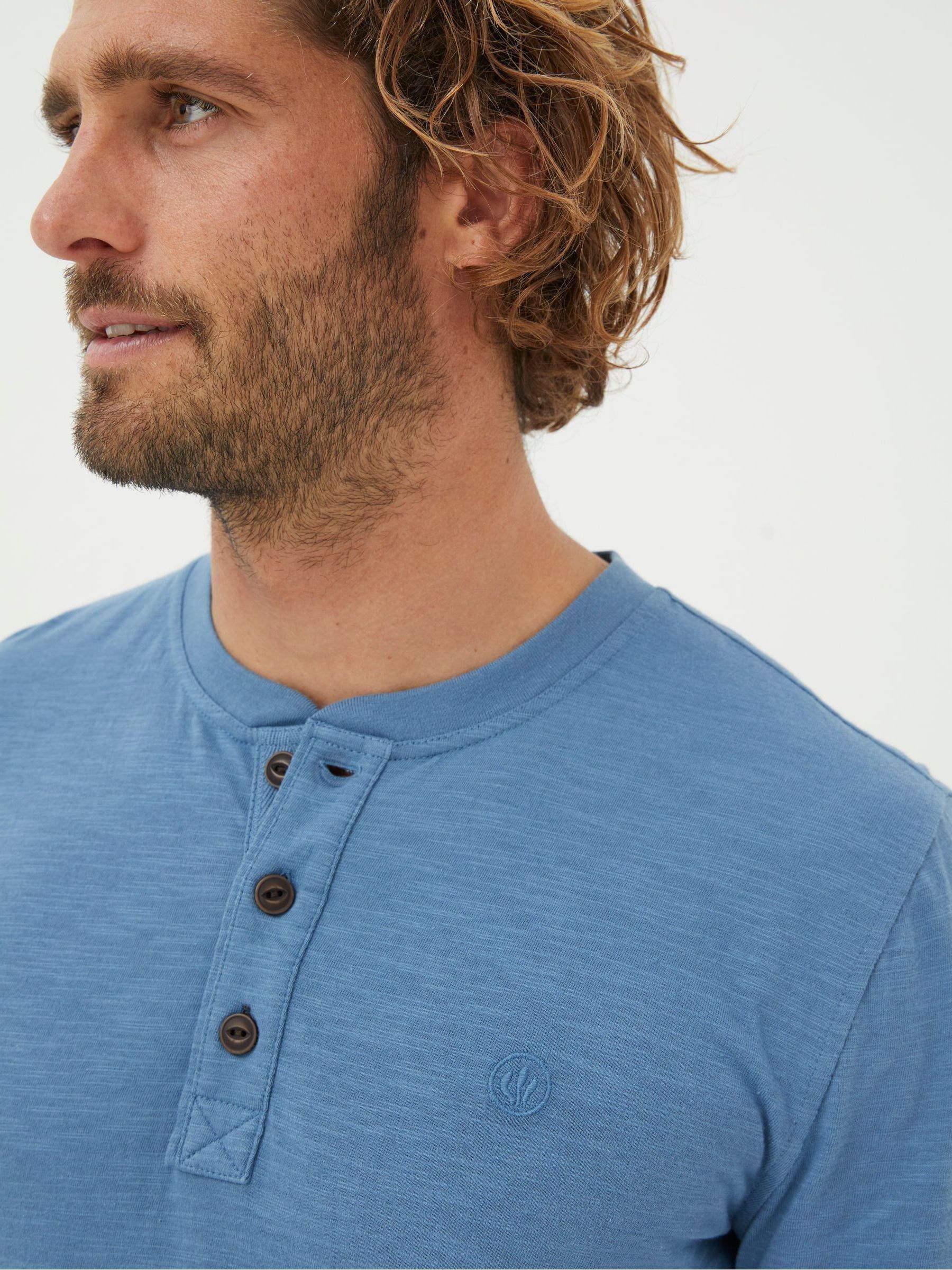 Blue Long Sleeve Woodside Slub Henley T-Shirt - Image 3 of 6