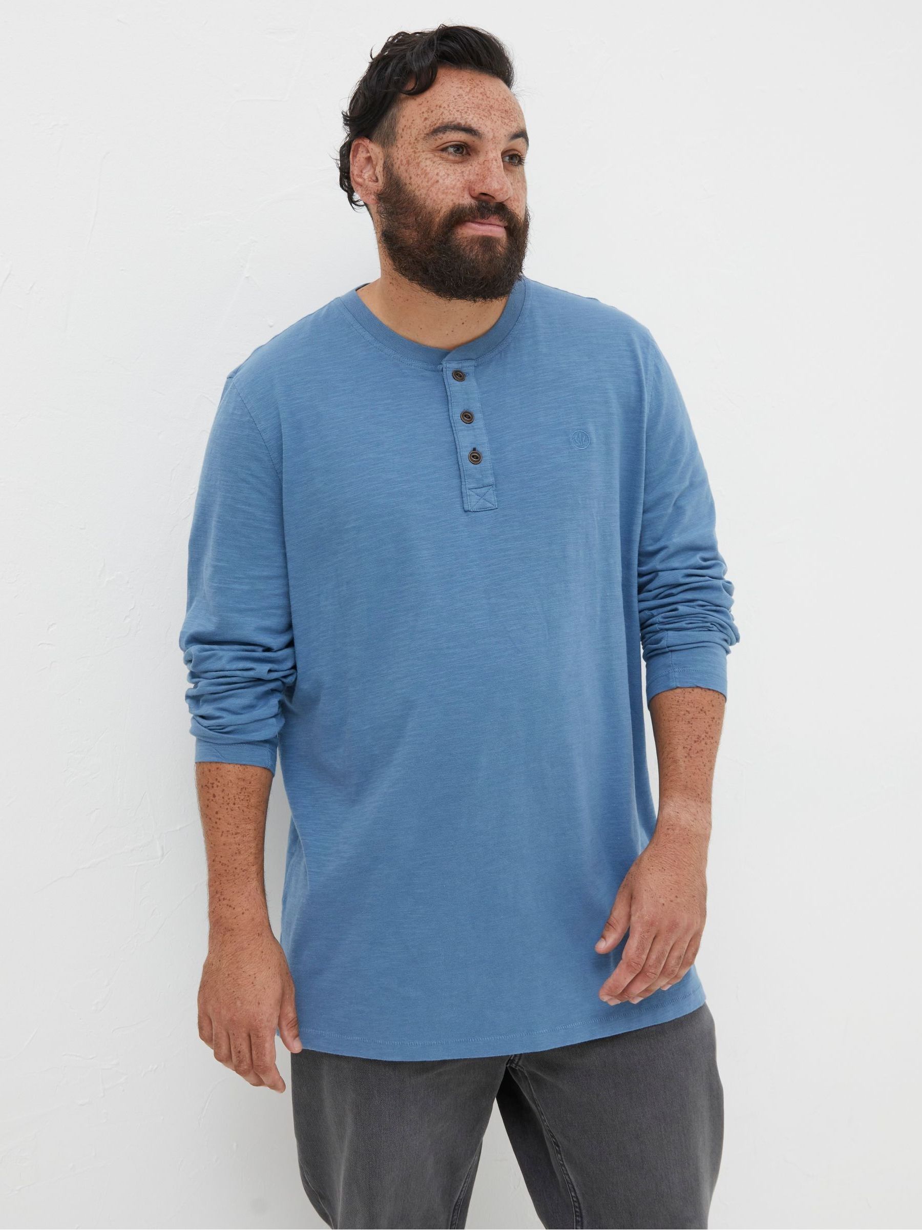 Blue Long Sleeve Woodside Slub Henley T-Shirt - Image 5 of 6