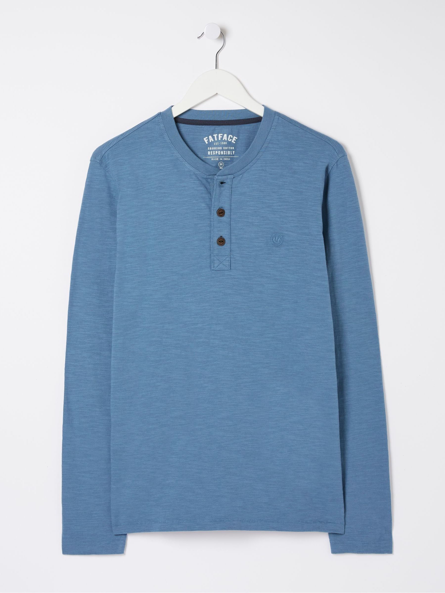 Blue Long Sleeve Woodside Slub Henley T-Shirt - Image 6 of 6