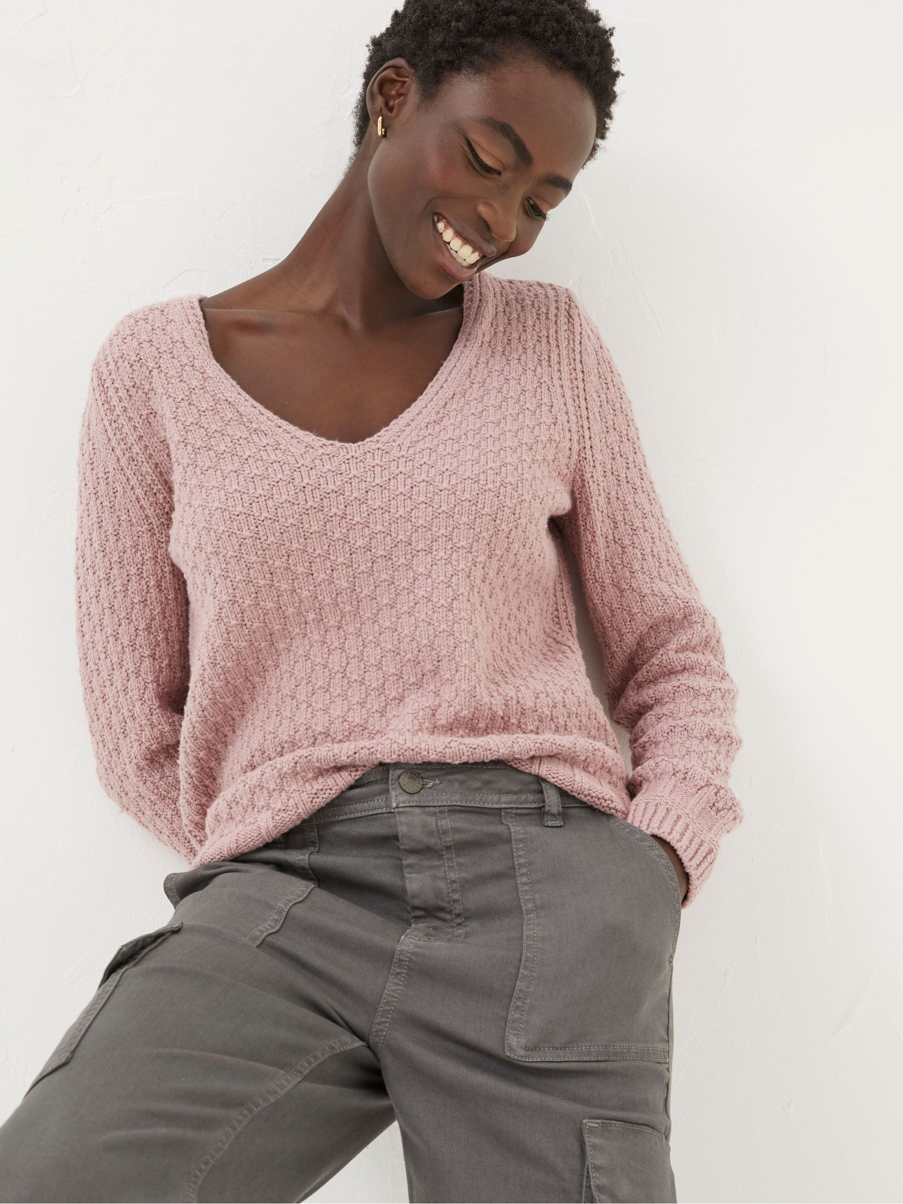 Josie Pink V-Neck Jumper - Image 1 of 4