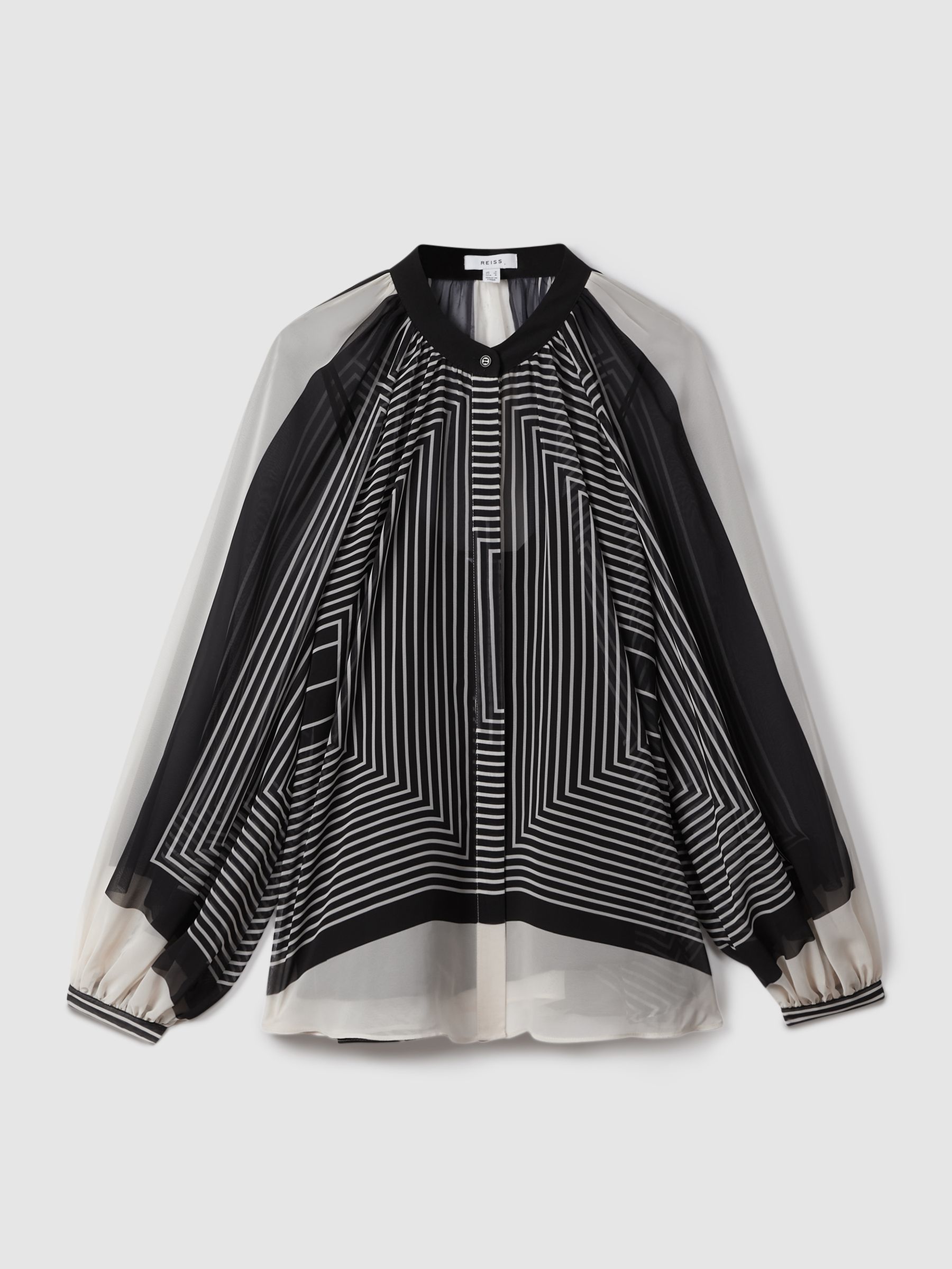 Printed Button-Through Blouse in Black/Cream - Image 2 of 6