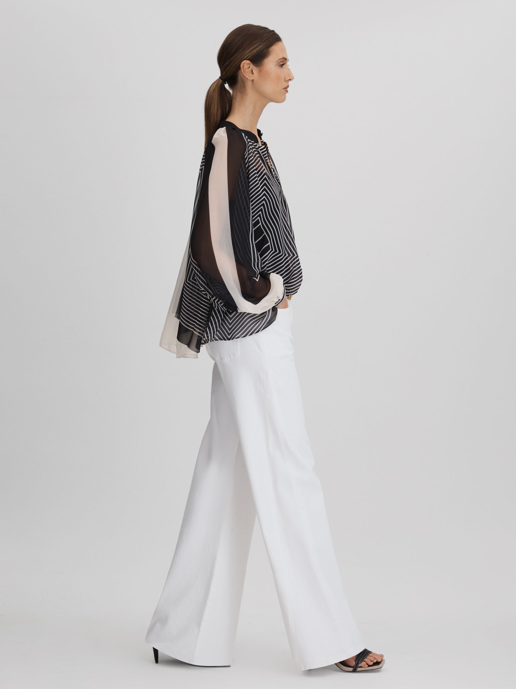 Printed Button-Through Blouse in Black/Cream - Image 3 of 6