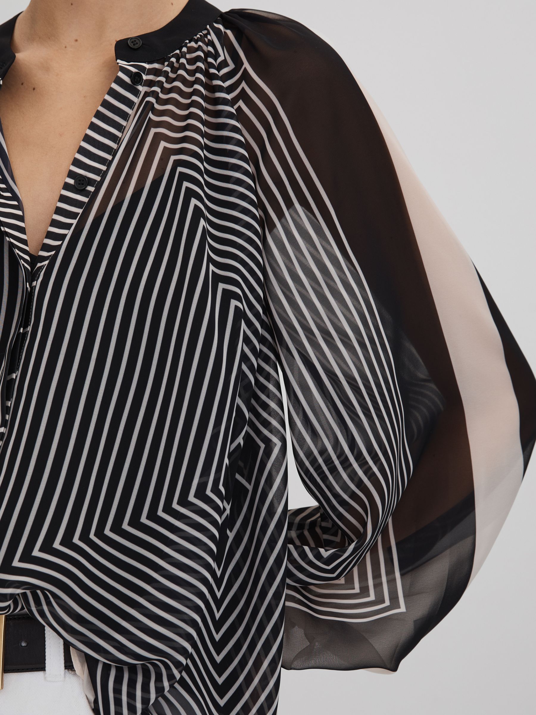 Printed Button-Through Blouse in Black/Cream - Image 4 of 6