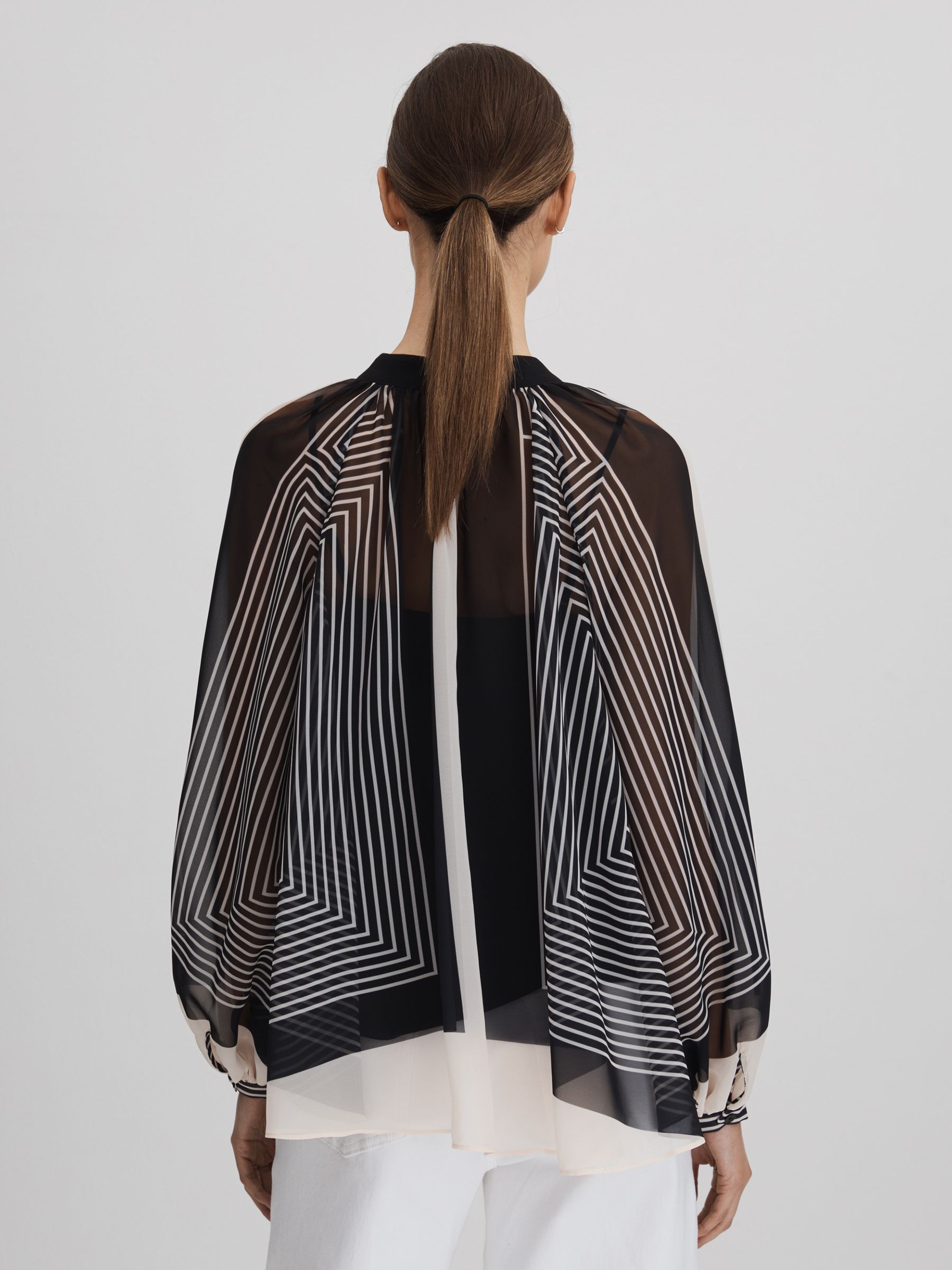 Printed Button-Through Blouse in Black/Cream - Image 5 of 6