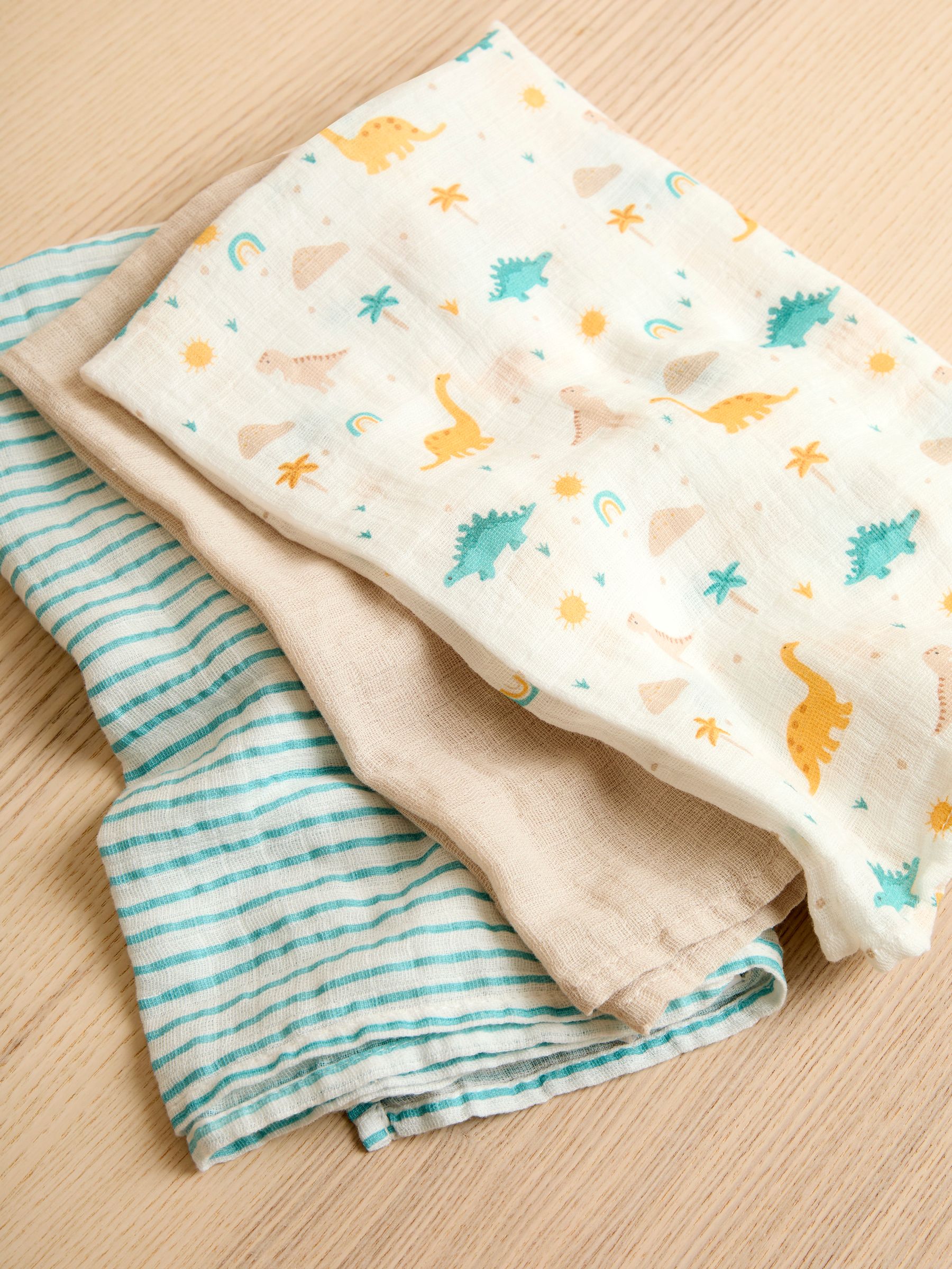 Cream Dino 3-Pack Muslin Squares - Image 2 of 4