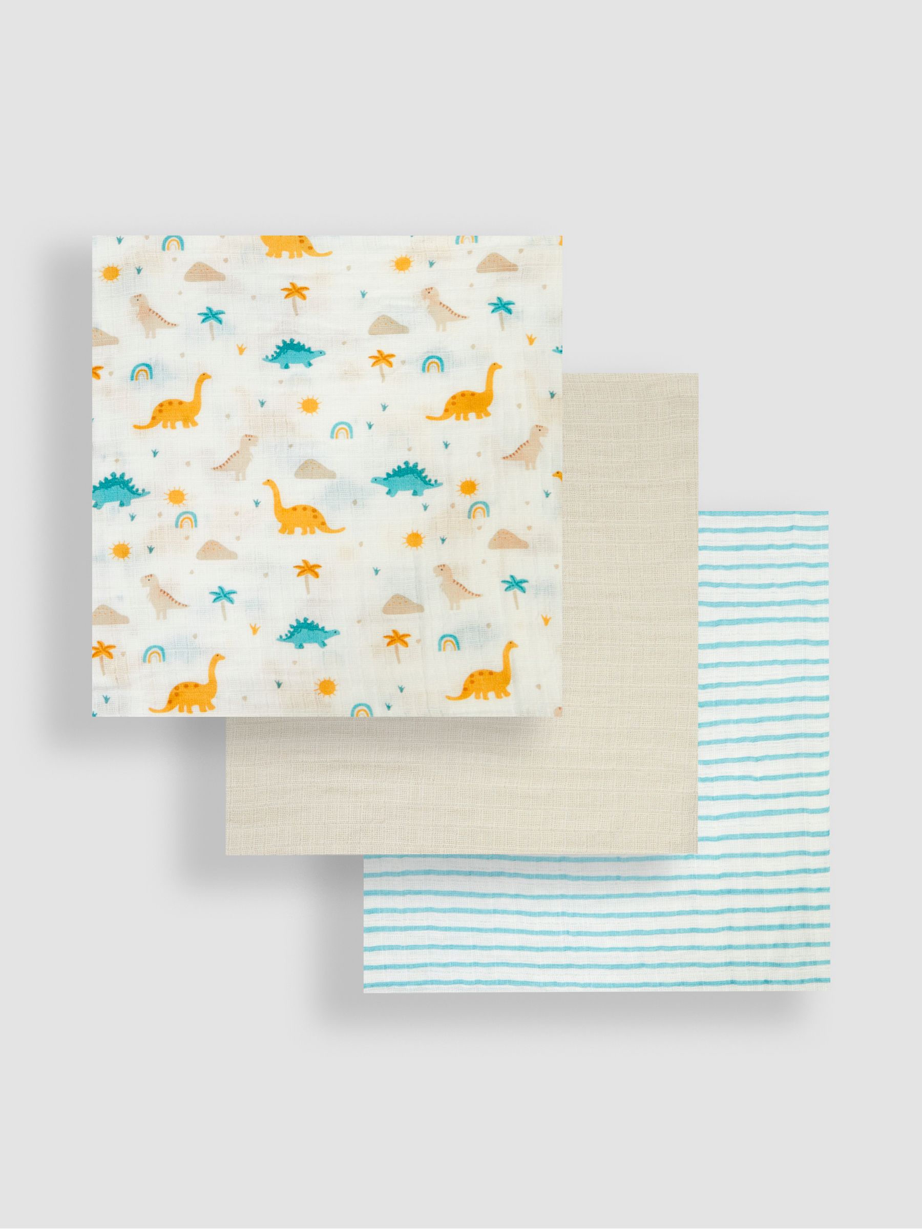 Cream Dino 3-Pack Muslin Squares - Image 3 of 4