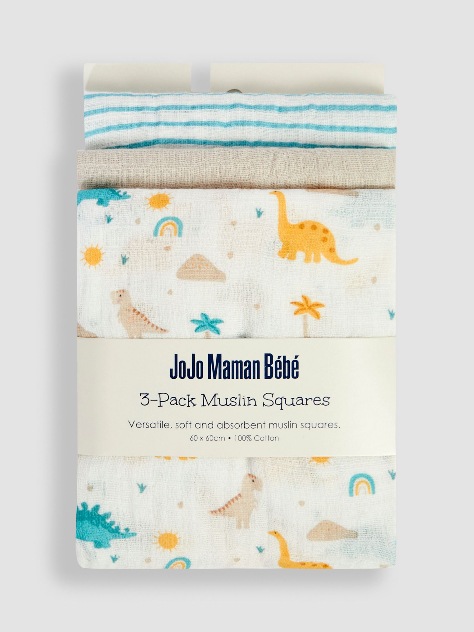Cream Dino 3-Pack Muslin Squares - Image 4 of 4
