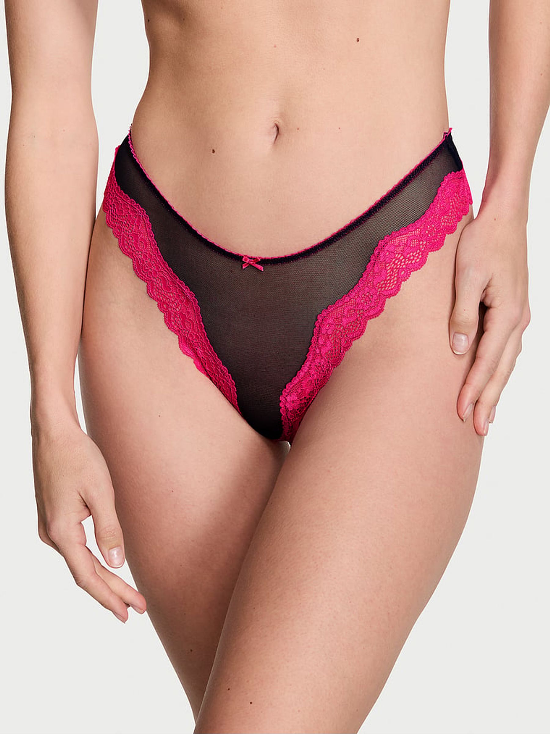 Noir Navy Blue Mesh Thong Knickers - Image 1 of 3