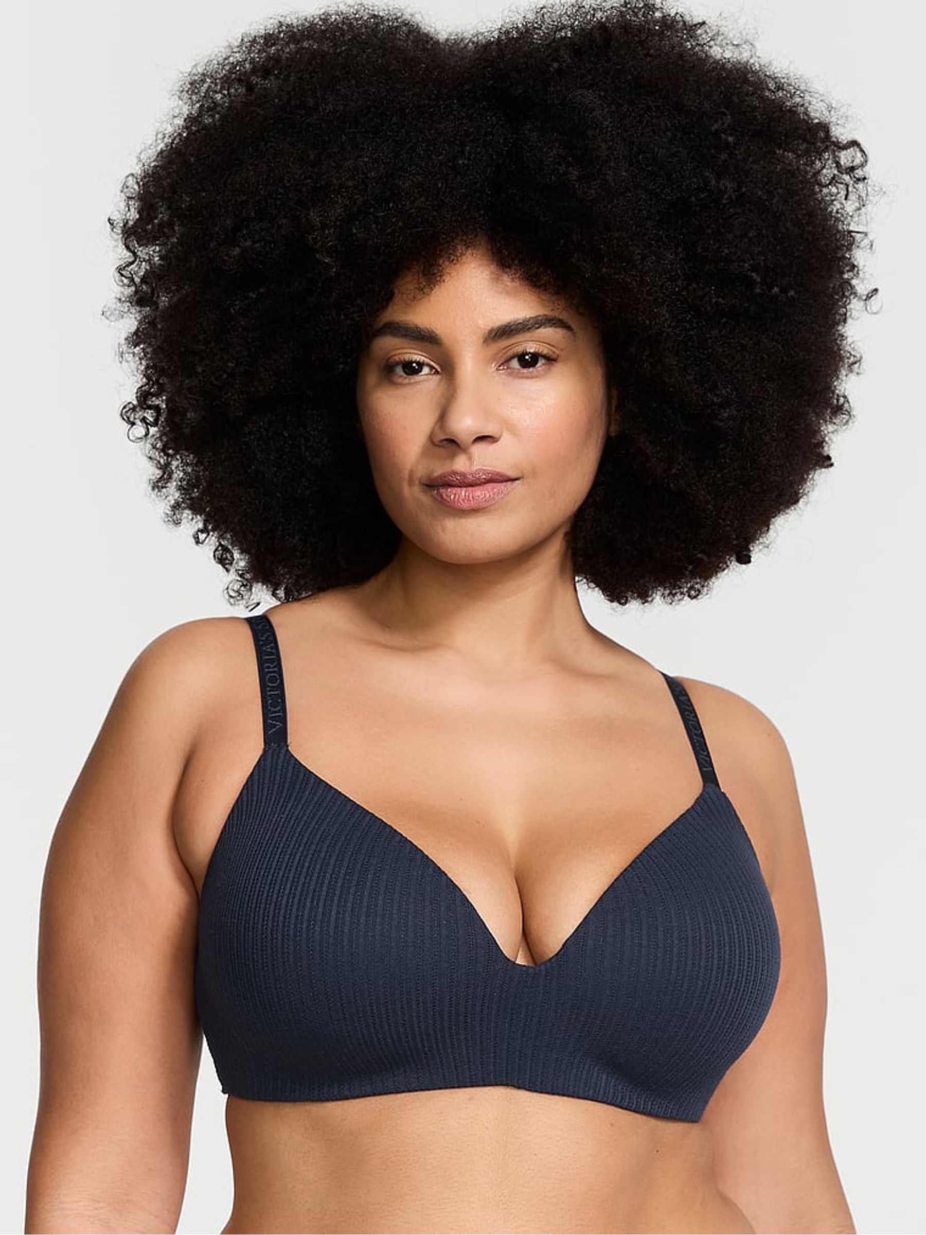 Navy Blue Ribbed Non Wired Lightly Lined Bra - Image 1 of 3