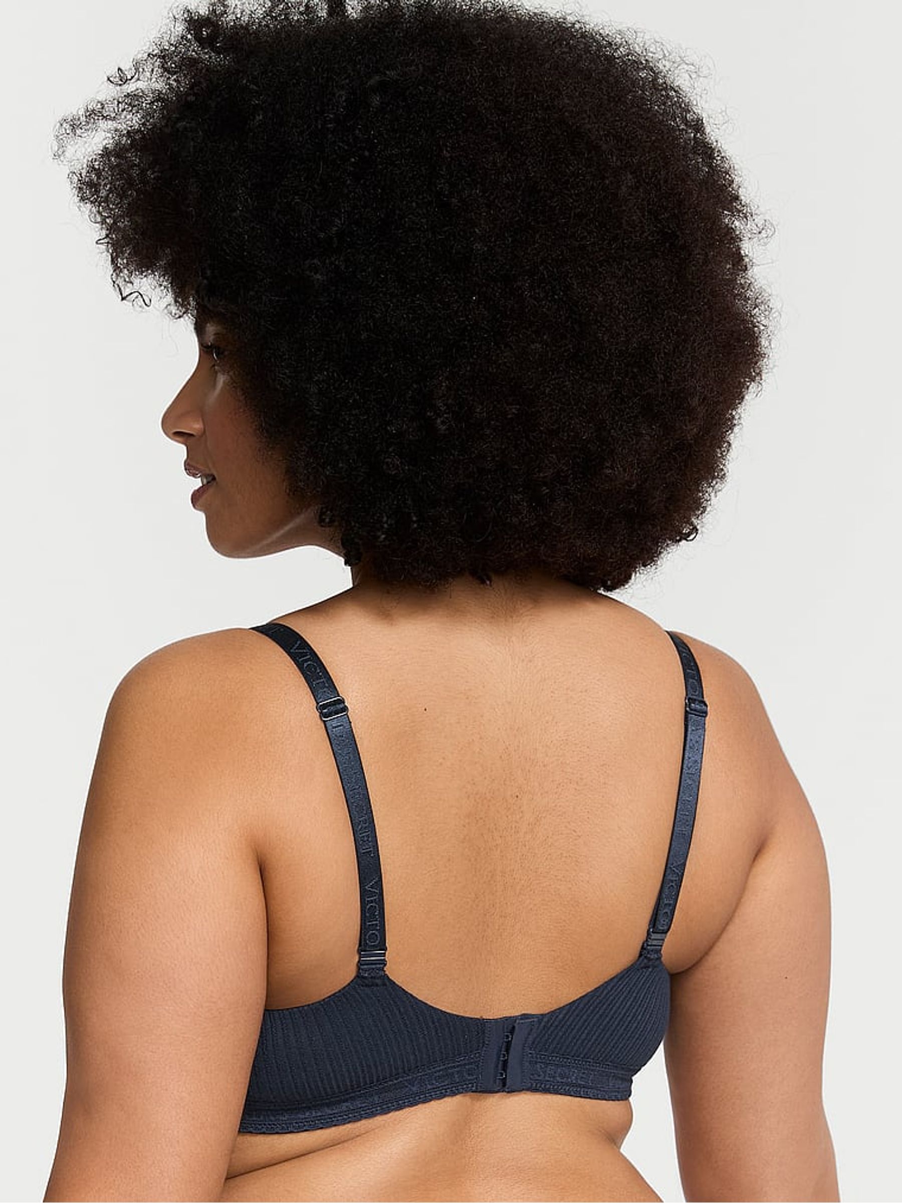 Navy Blue Ribbed Non Wired Lightly Lined Bra - Image 2 of 3
