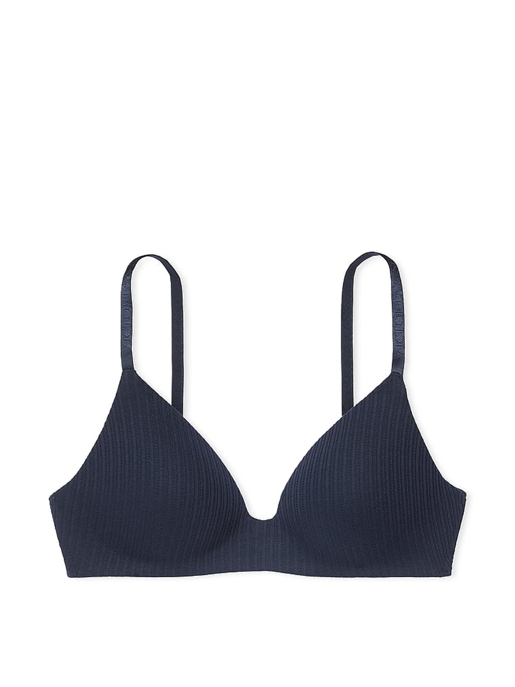 Navy Blue Ribbed Non Wired Lightly Lined Bra - Image 3 of 3