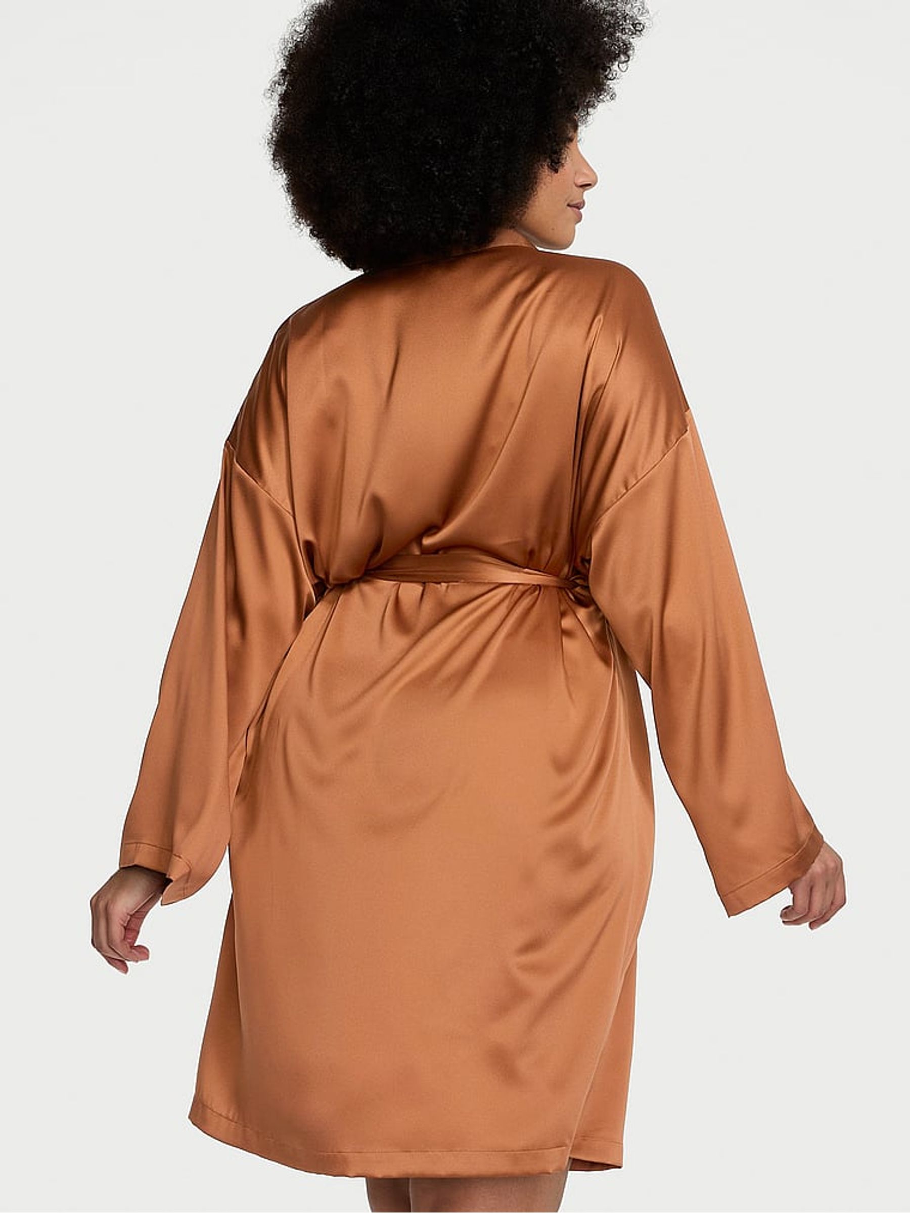 Caramel Brown Satin Midi Robe - Image 2 of 3