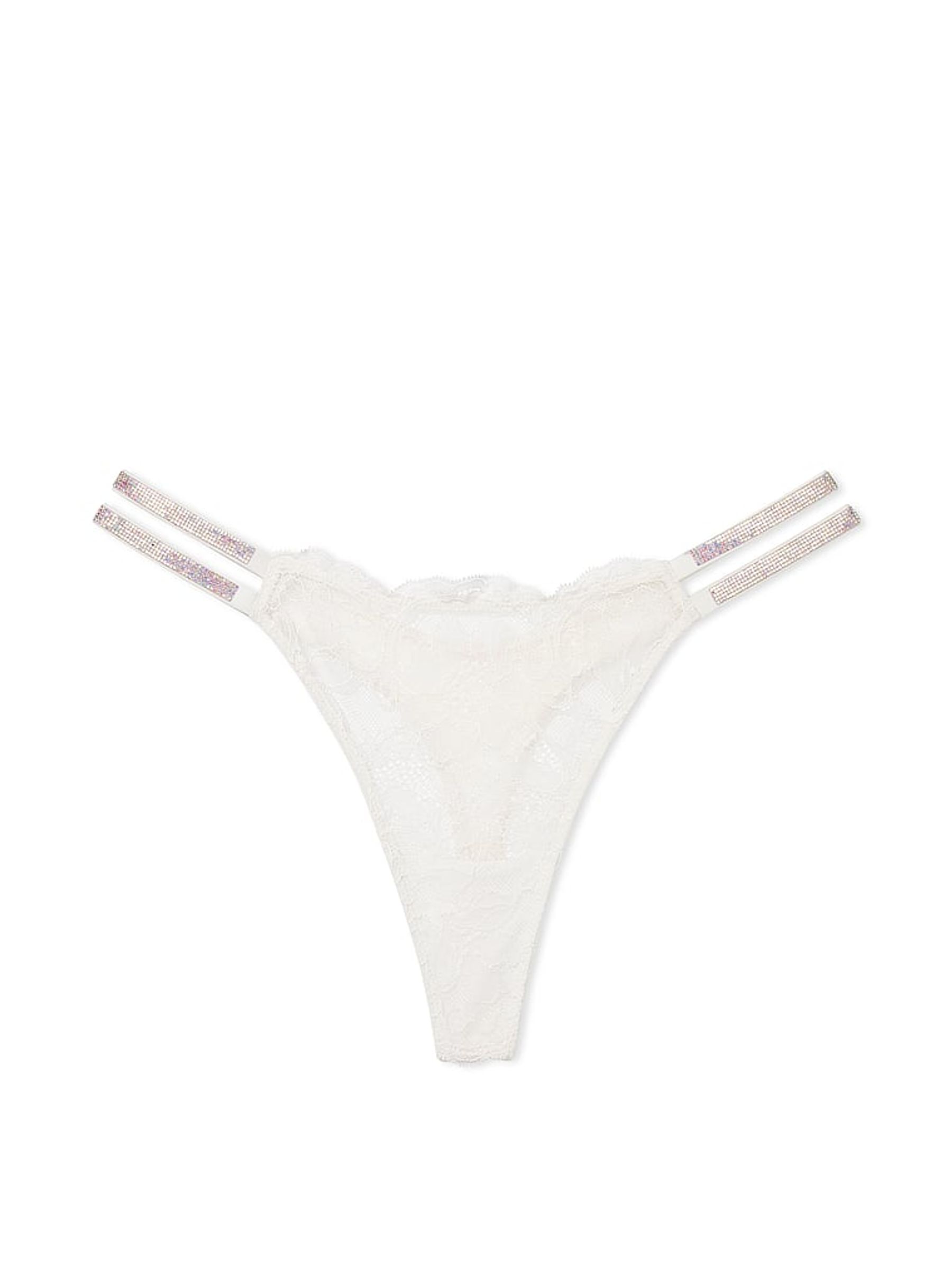 Coconut White Lace Shine Strap Thong Double Shine Strap Knickers - Image 3 of 3